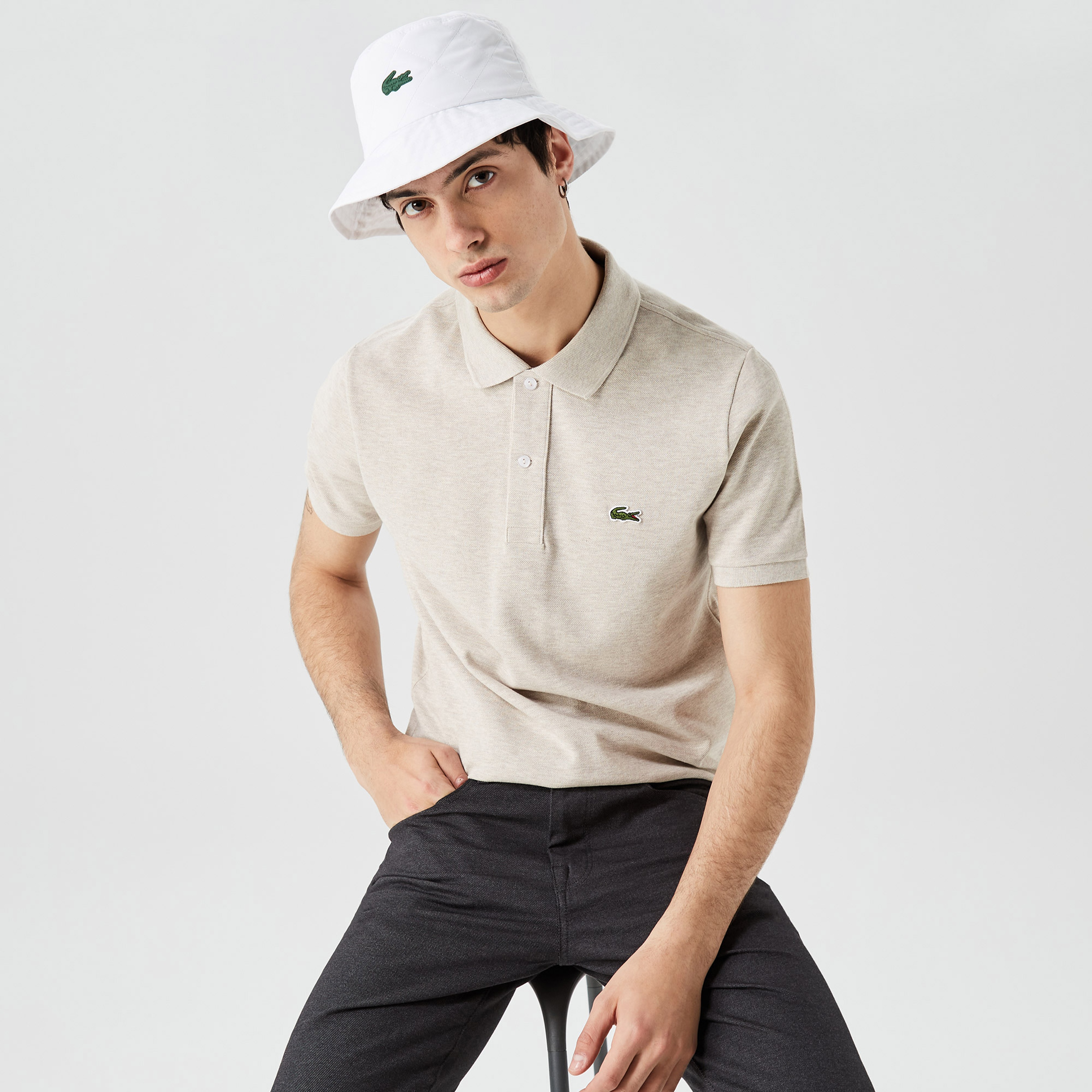 Erkek Slim Fit L.12.12 Bej Polo