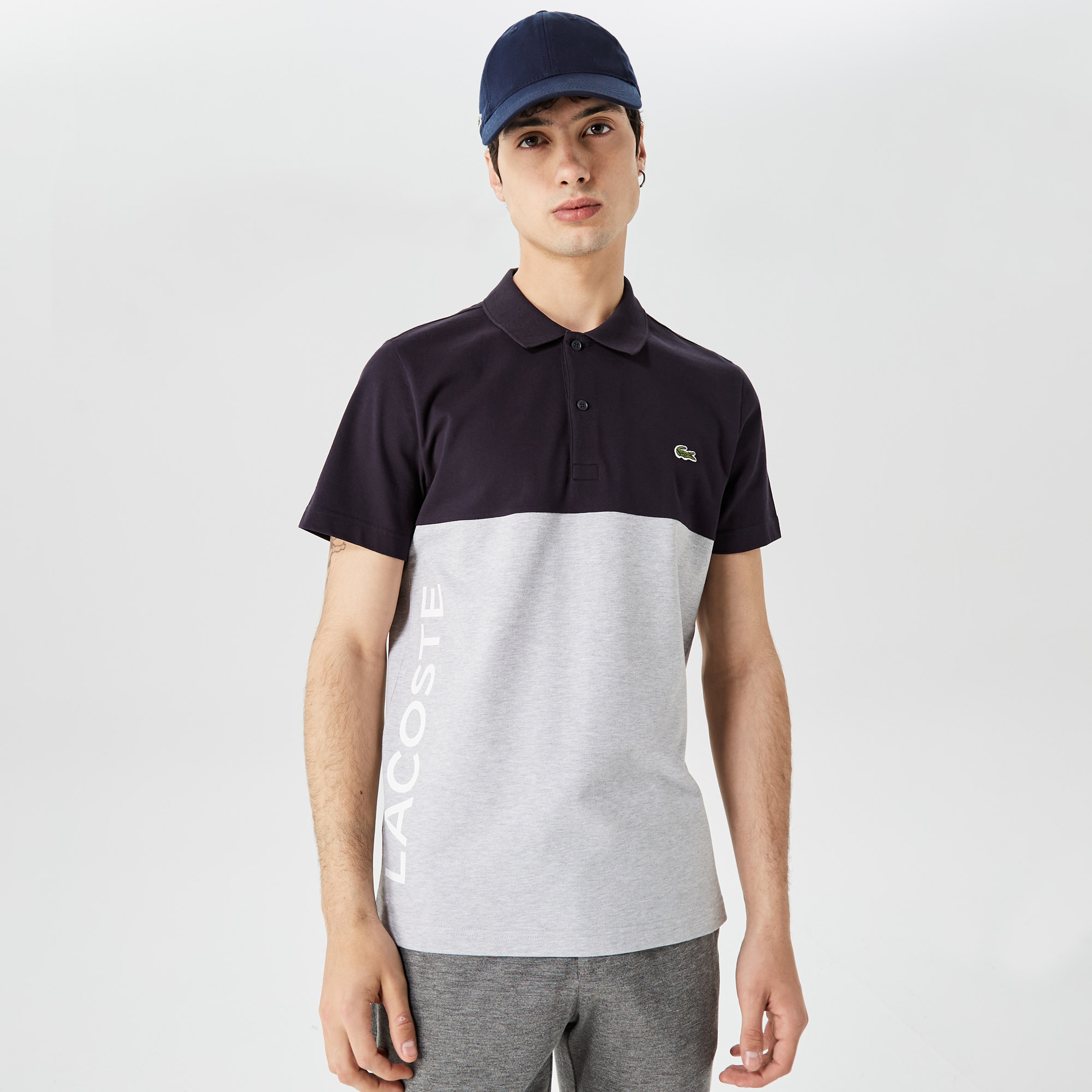 Erkek Regular Fit Renk Bloklu Siyah Polo