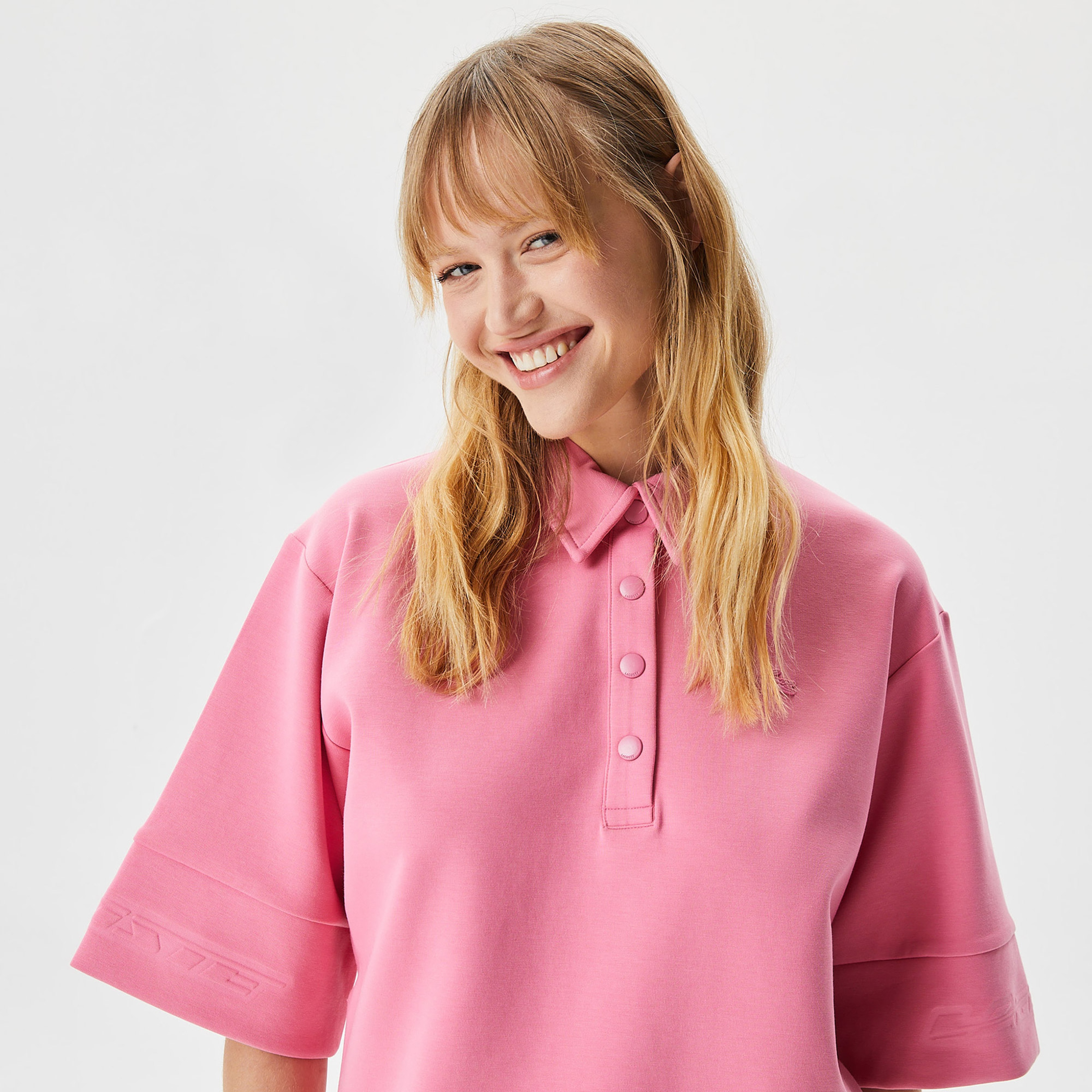 Lacoste Kadın Loose Fit Kısa Kollu Polo Yaka Pembe Elbise