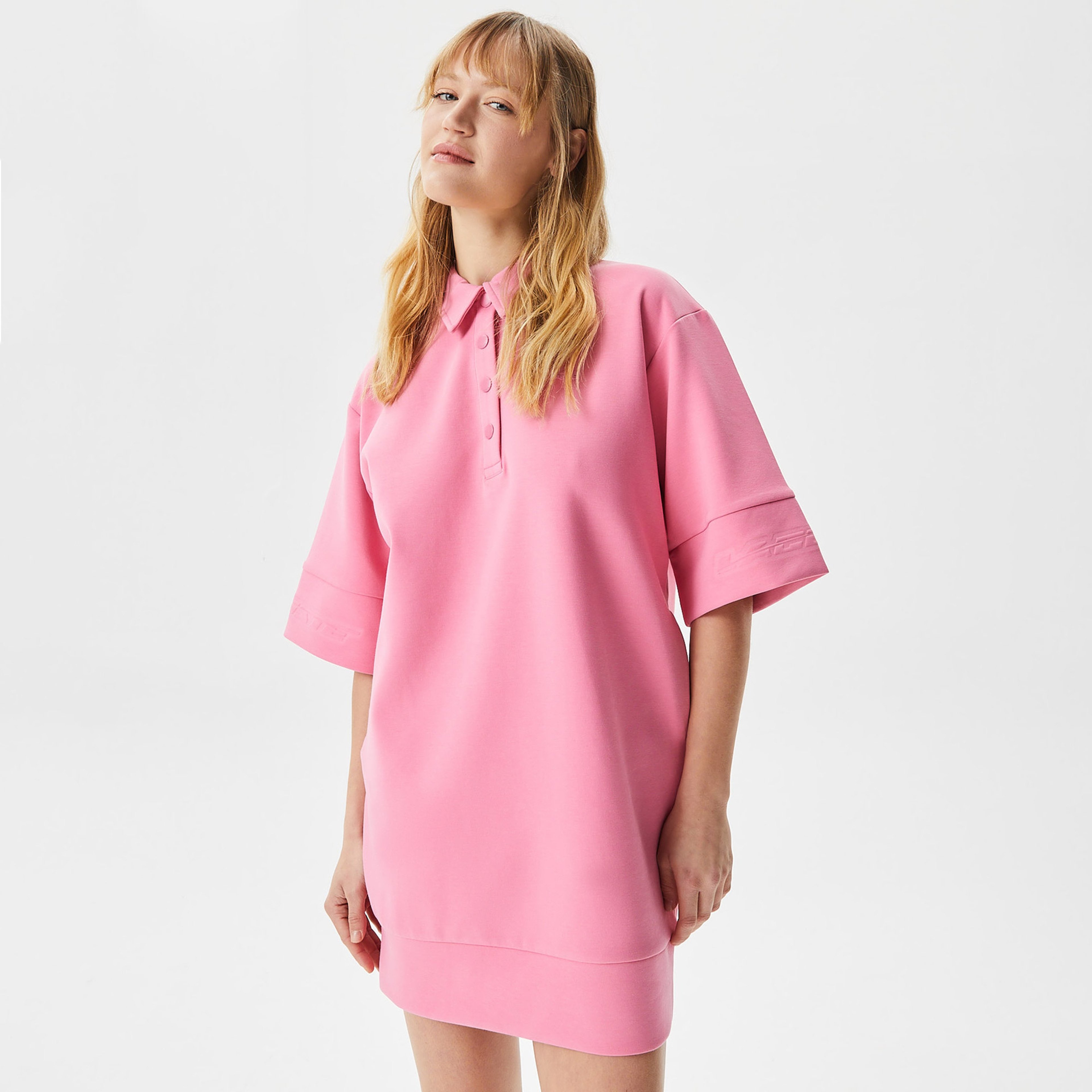 Lacoste Kadın Loose Fit Kısa Kollu Polo Yaka Pembe Elbise