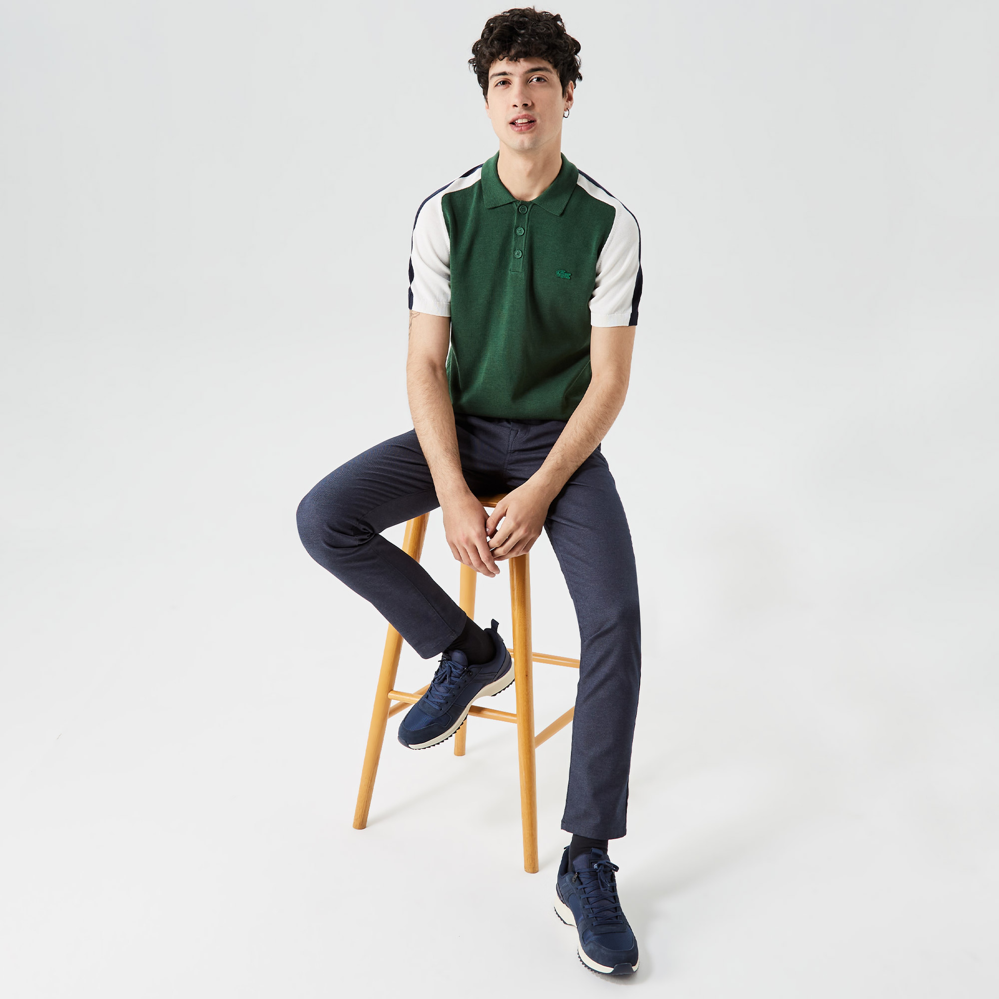 Erkek Kısa Kollu Polo Yaka Renk Bloklu Yeşil Triko