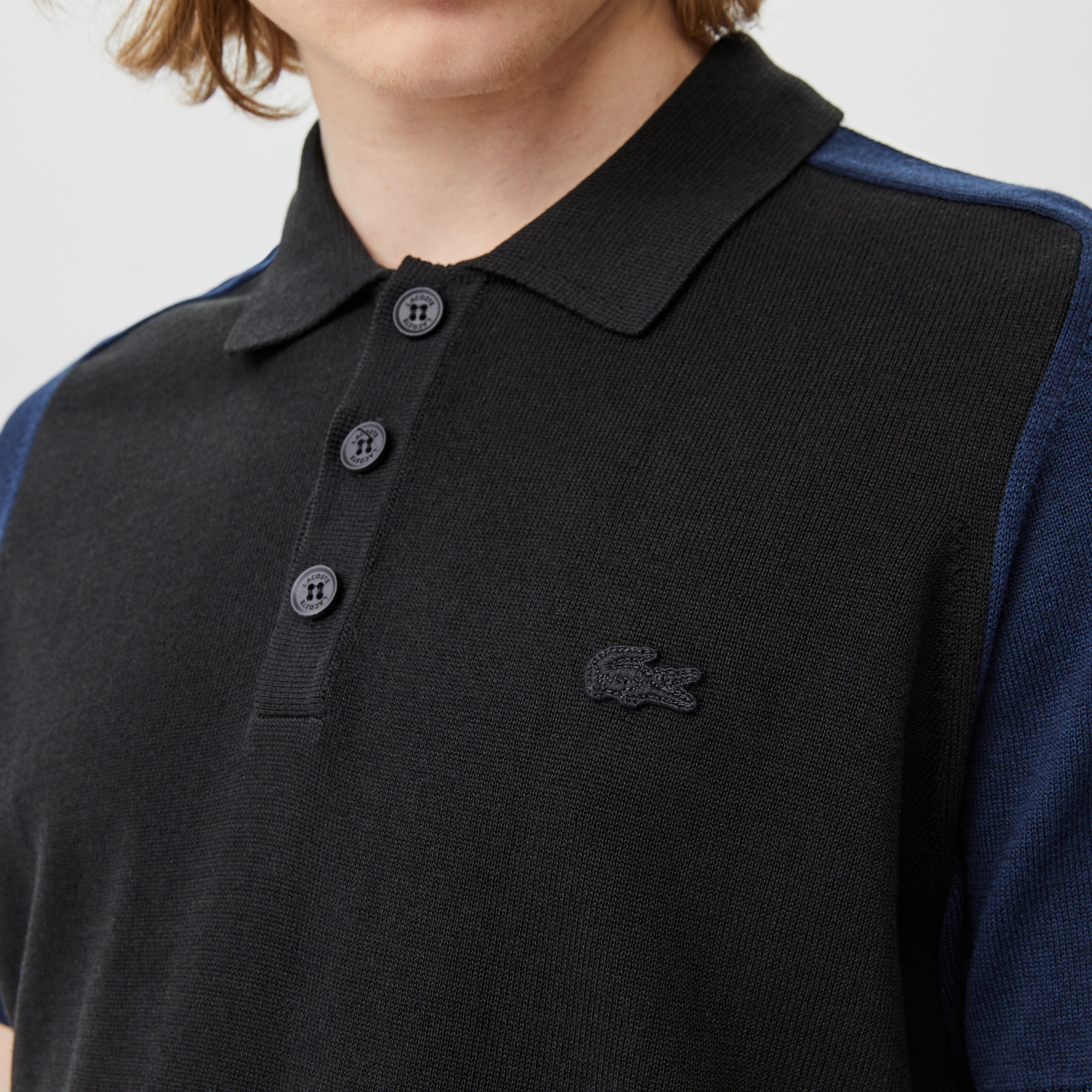 Erkek Kısa Kollu Polo Yaka Renk Bloklu Siyah Triko