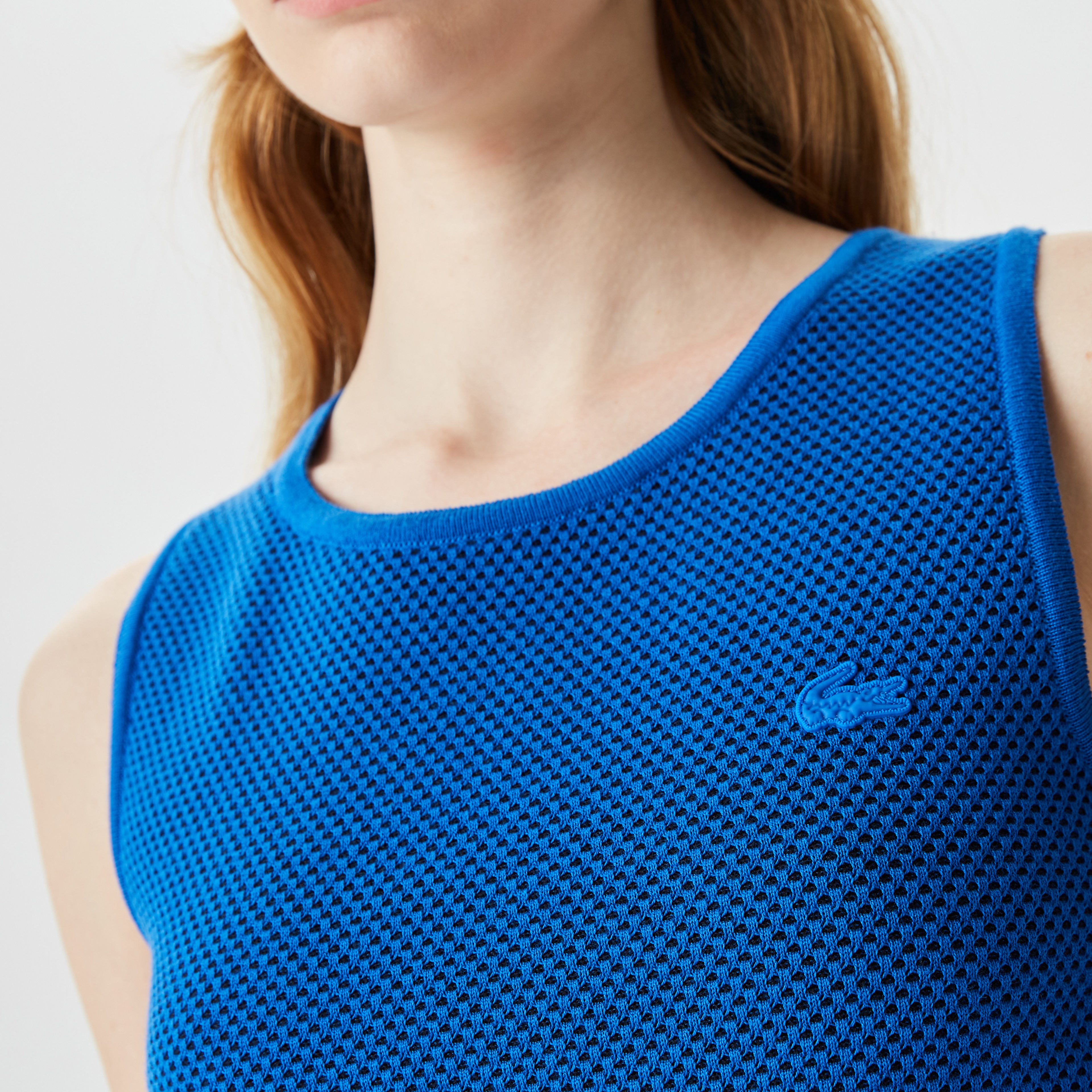 Kadın Slim Fit Bisiklet Yaka Renk Bloklu Mavi Triko