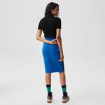 Kadın Slim Fit Renk Bloklu Mavi Etek