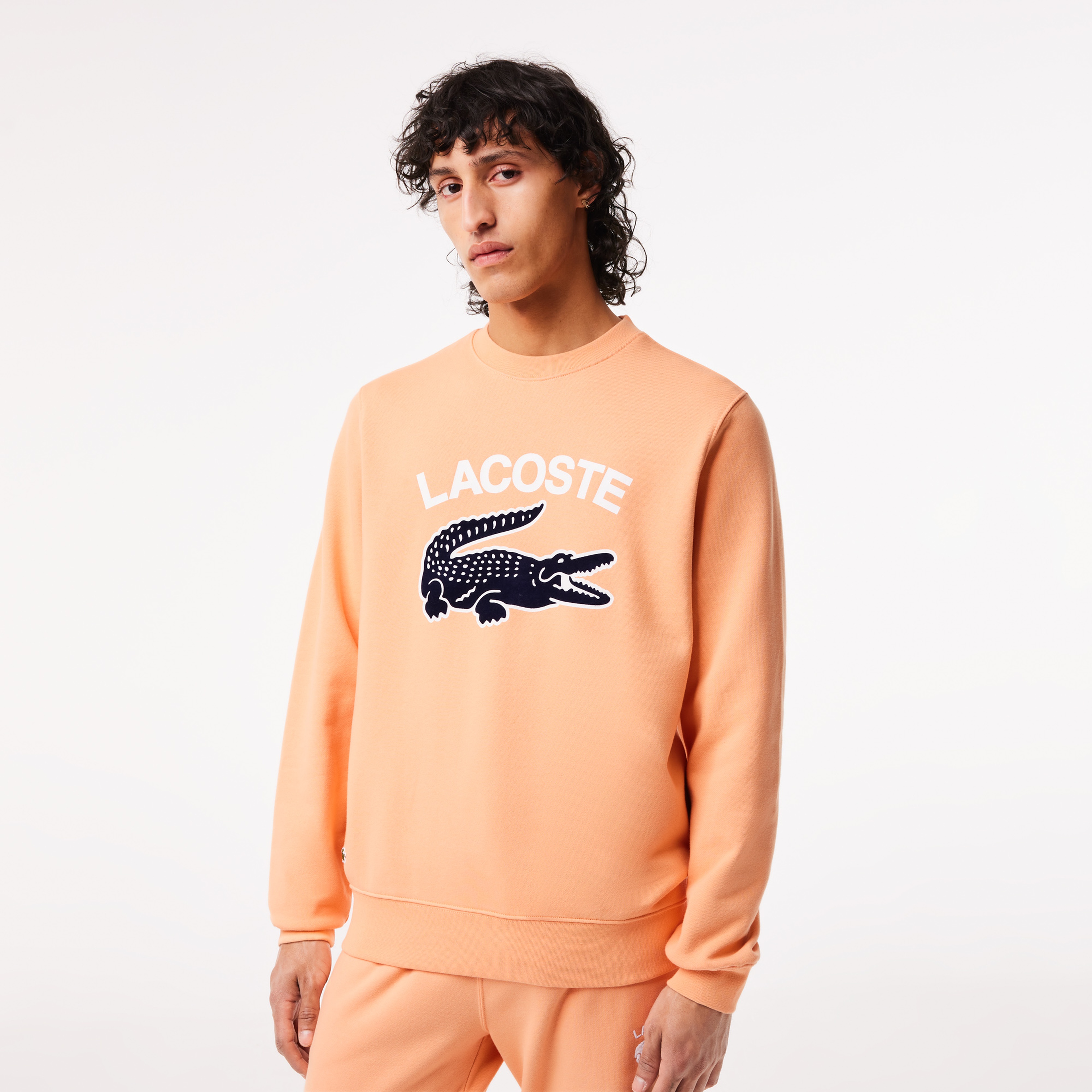 Erkek Regular Fit Bisiklet Yaka Baskılı Turuncu Sweatshirt