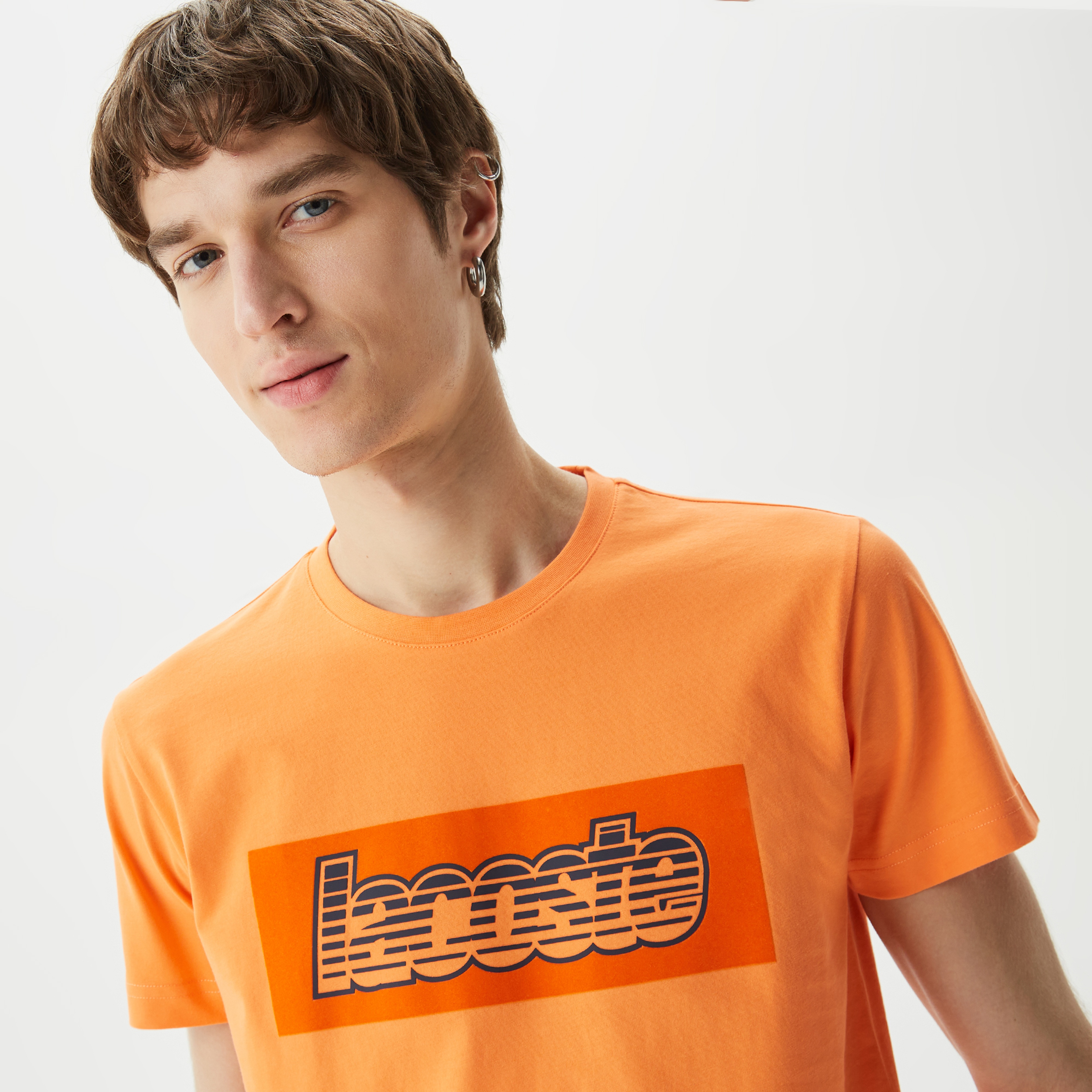 Erkek Regular Fit Bisiklet Yaka Baskılı Turuncu T-Shirt