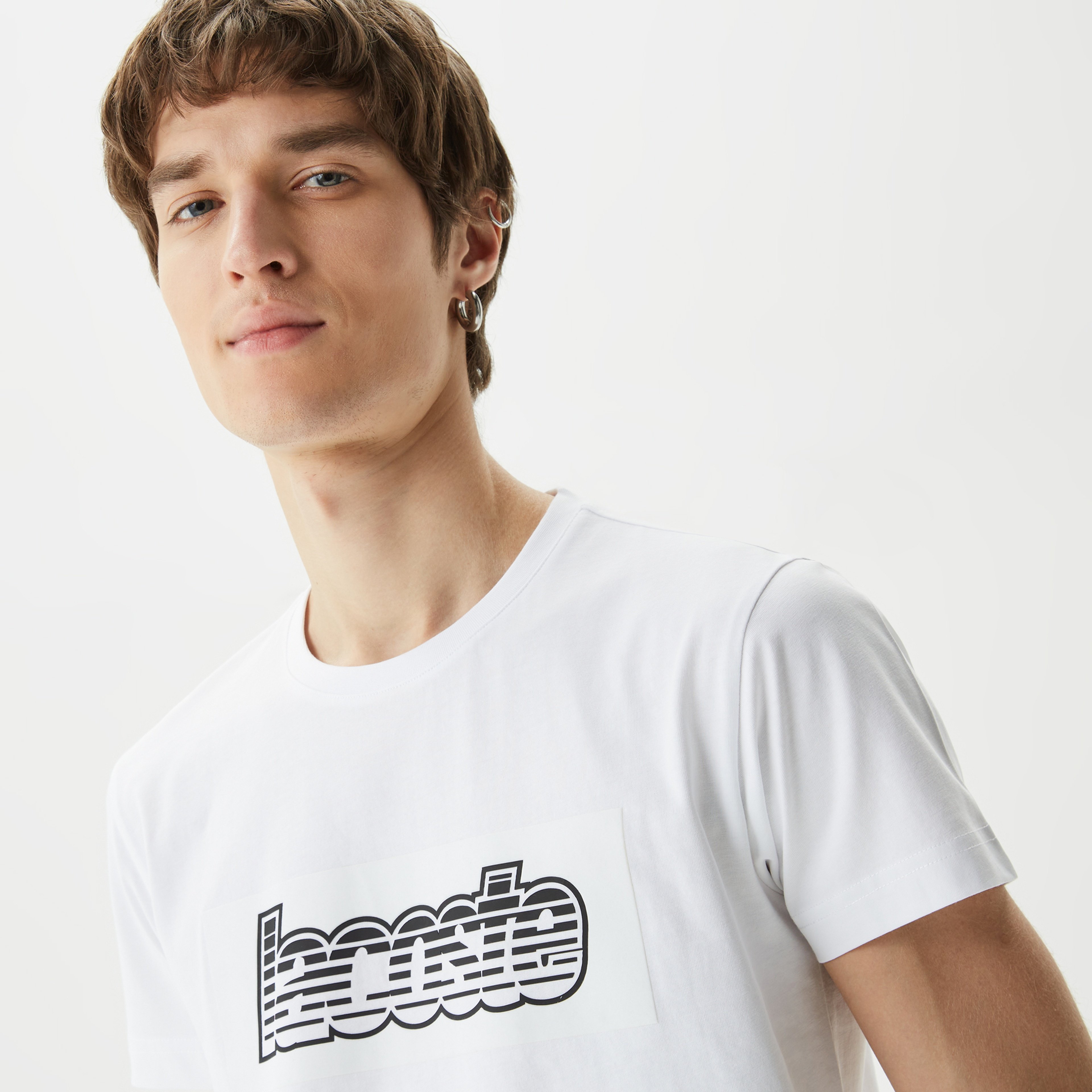 Erkek Regular Fit Bisiklet Yaka Baskılı Beyaz T-Shirt