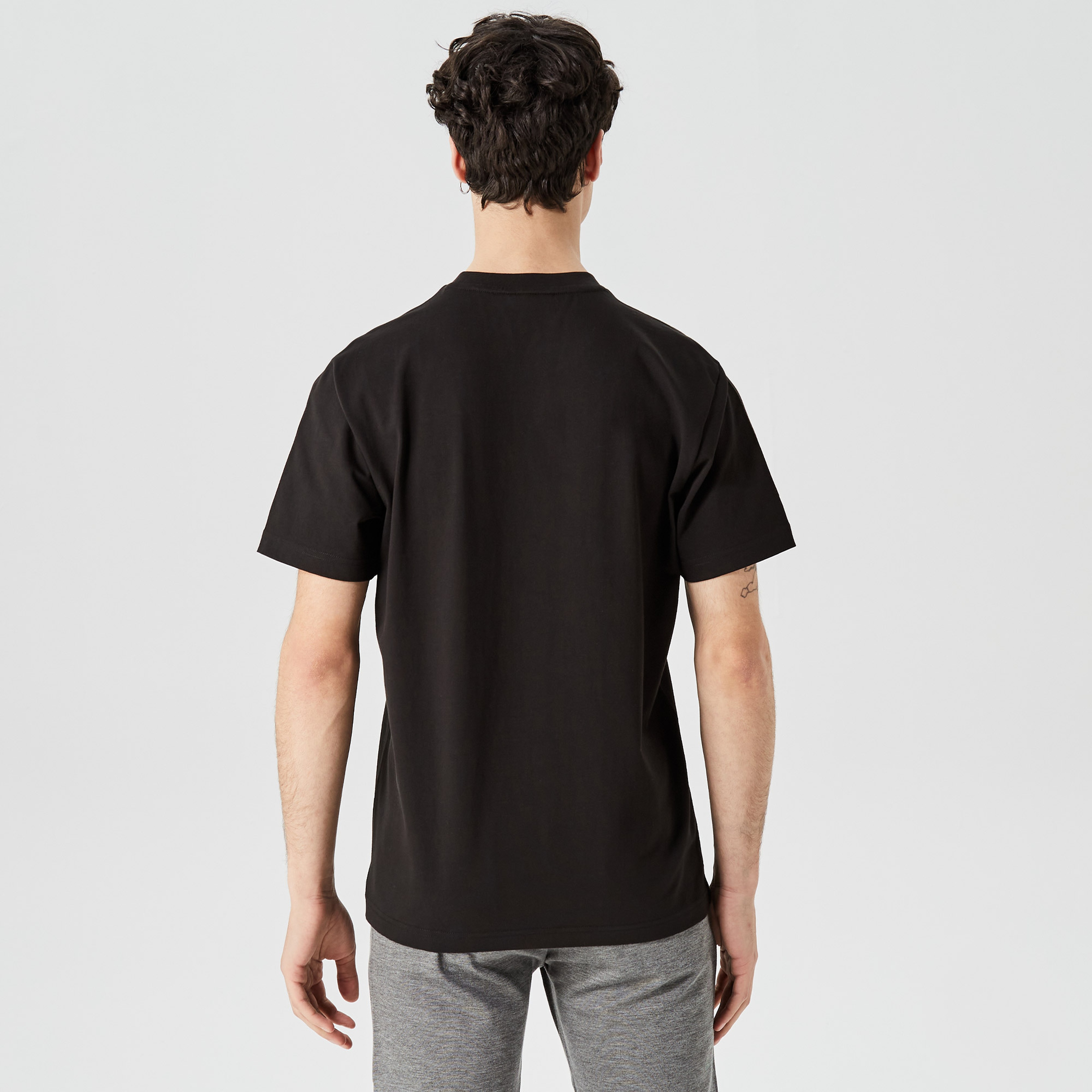 Erkek Relaxed Fit Bisiklet Yaka Baskılı Siyah T-Shirt