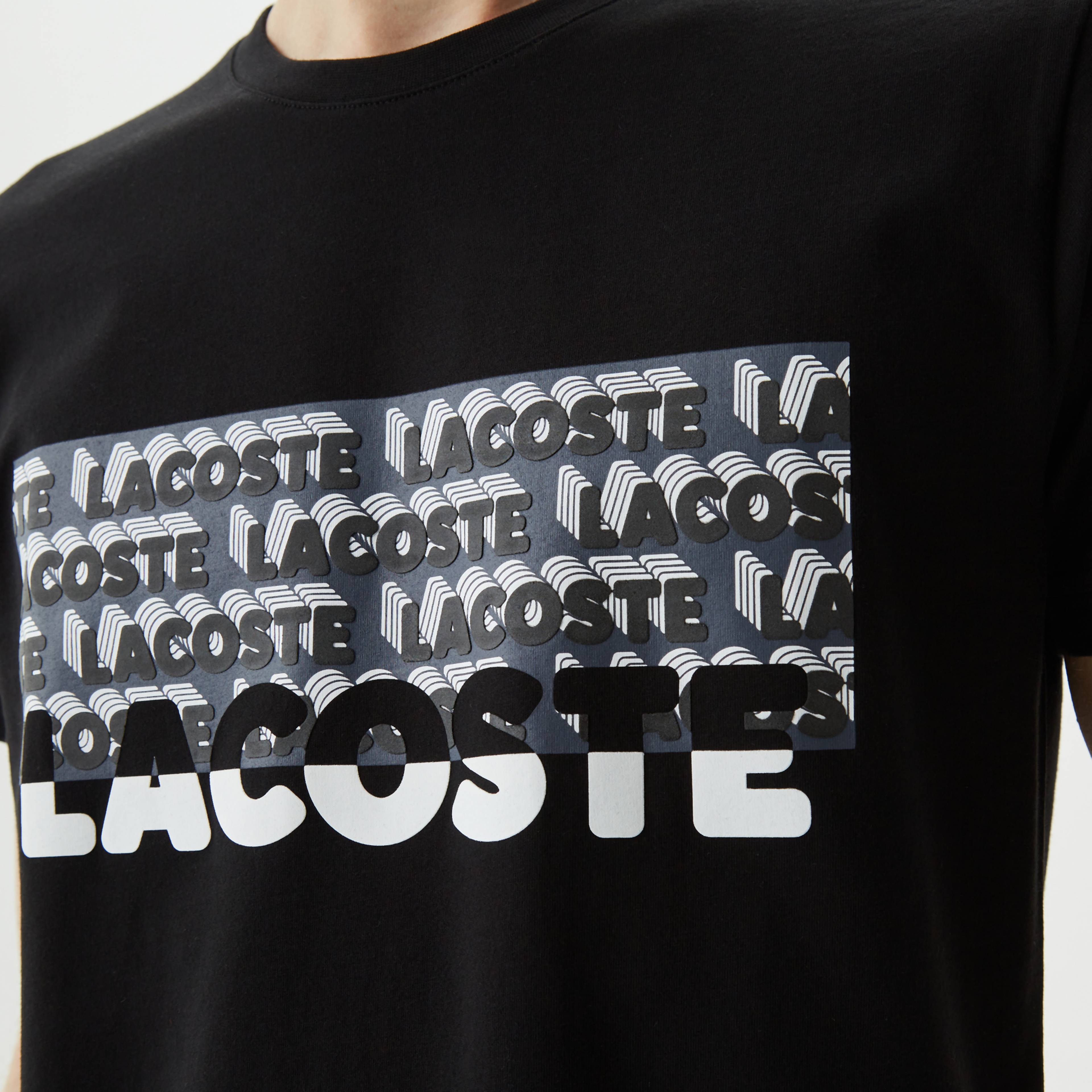 Erkek Slim Fit Bisiklet Yaka Baskılı Siyah T-Shirt