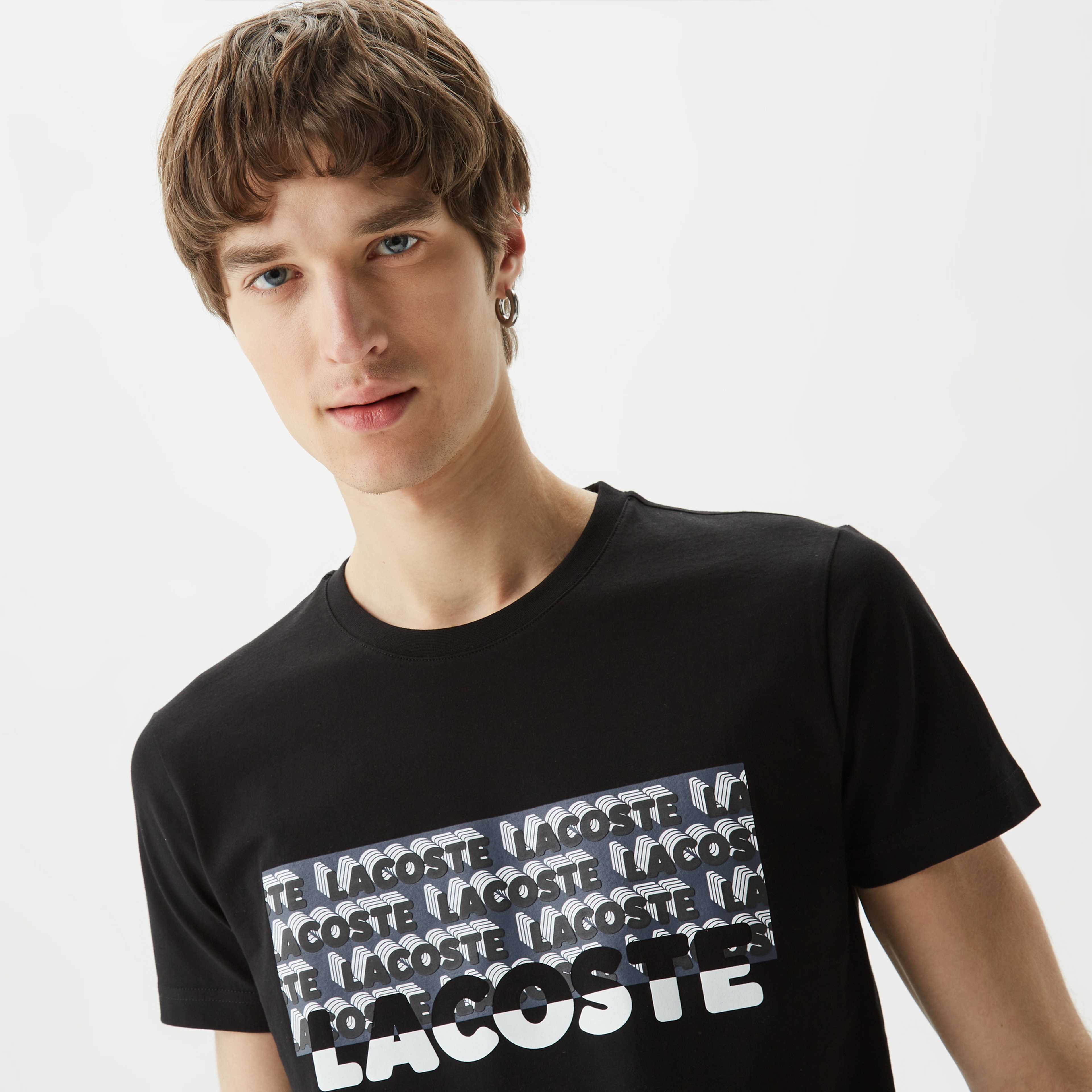 Erkek Slim Fit Bisiklet Yaka Baskılı Siyah T-Shirt