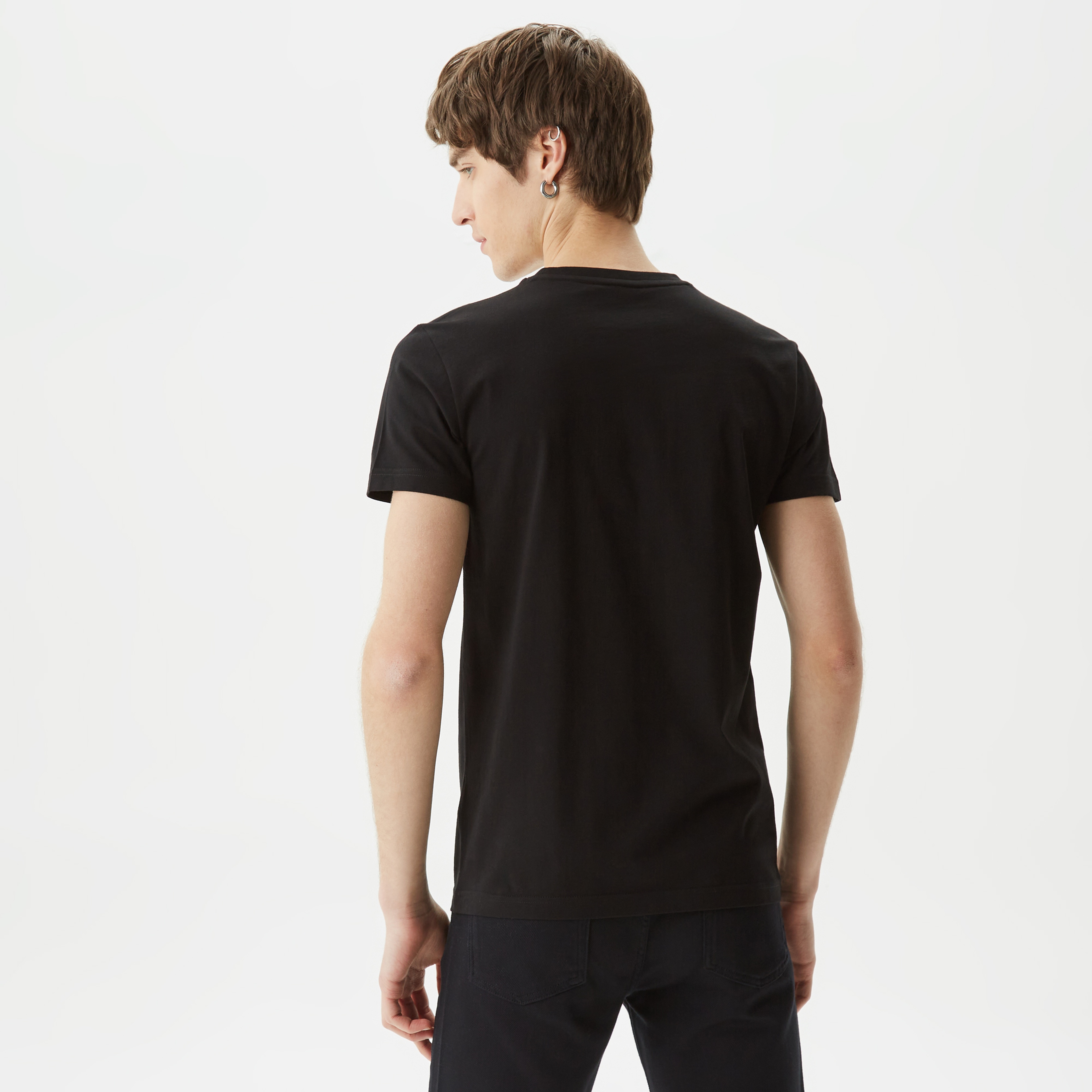 Erkek Slim Fit Bisiklet Yaka Baskılı Siyah T-Shirt