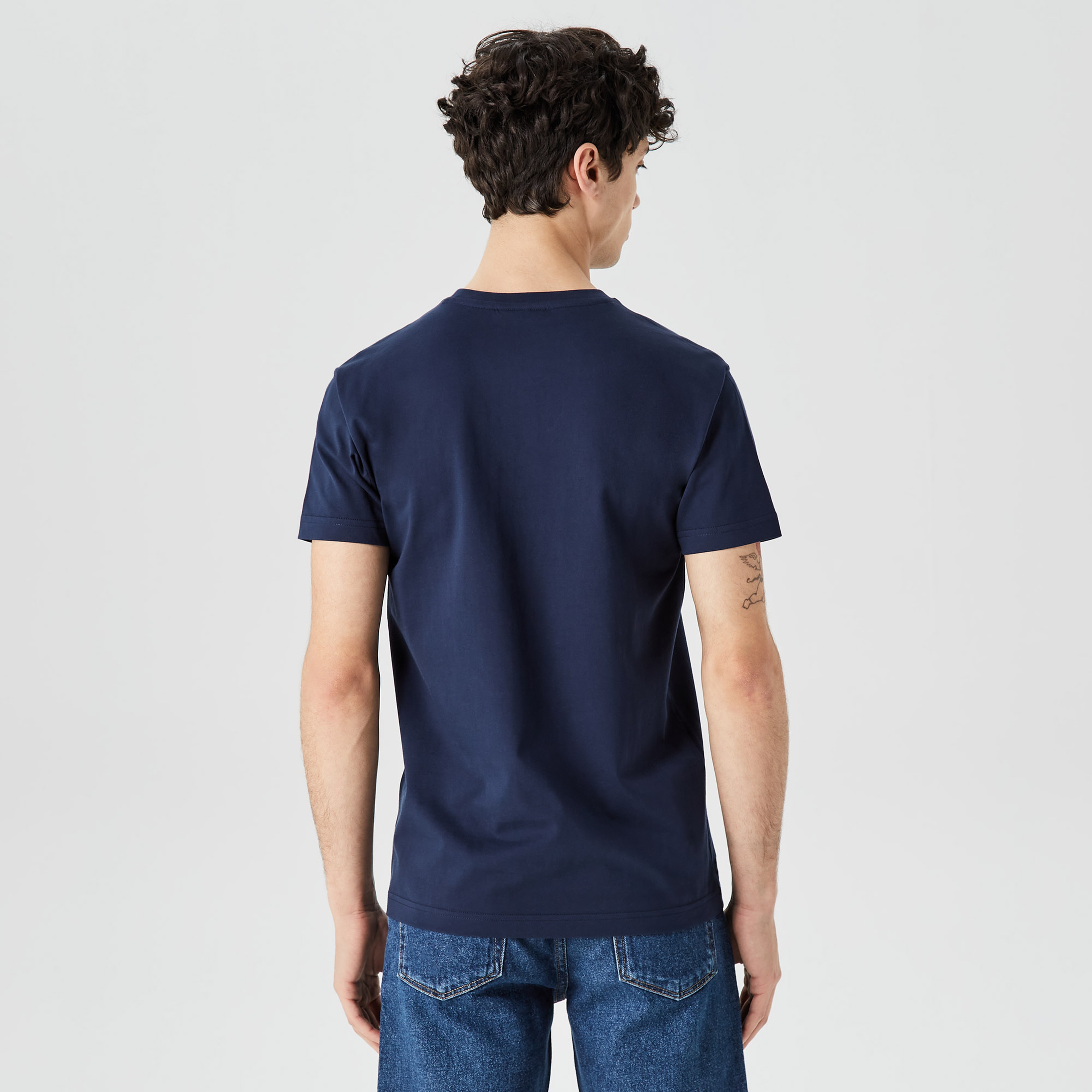 Erkek Slim Fit Bisiklet Yaka Baskılı Lacivert T-Shirt