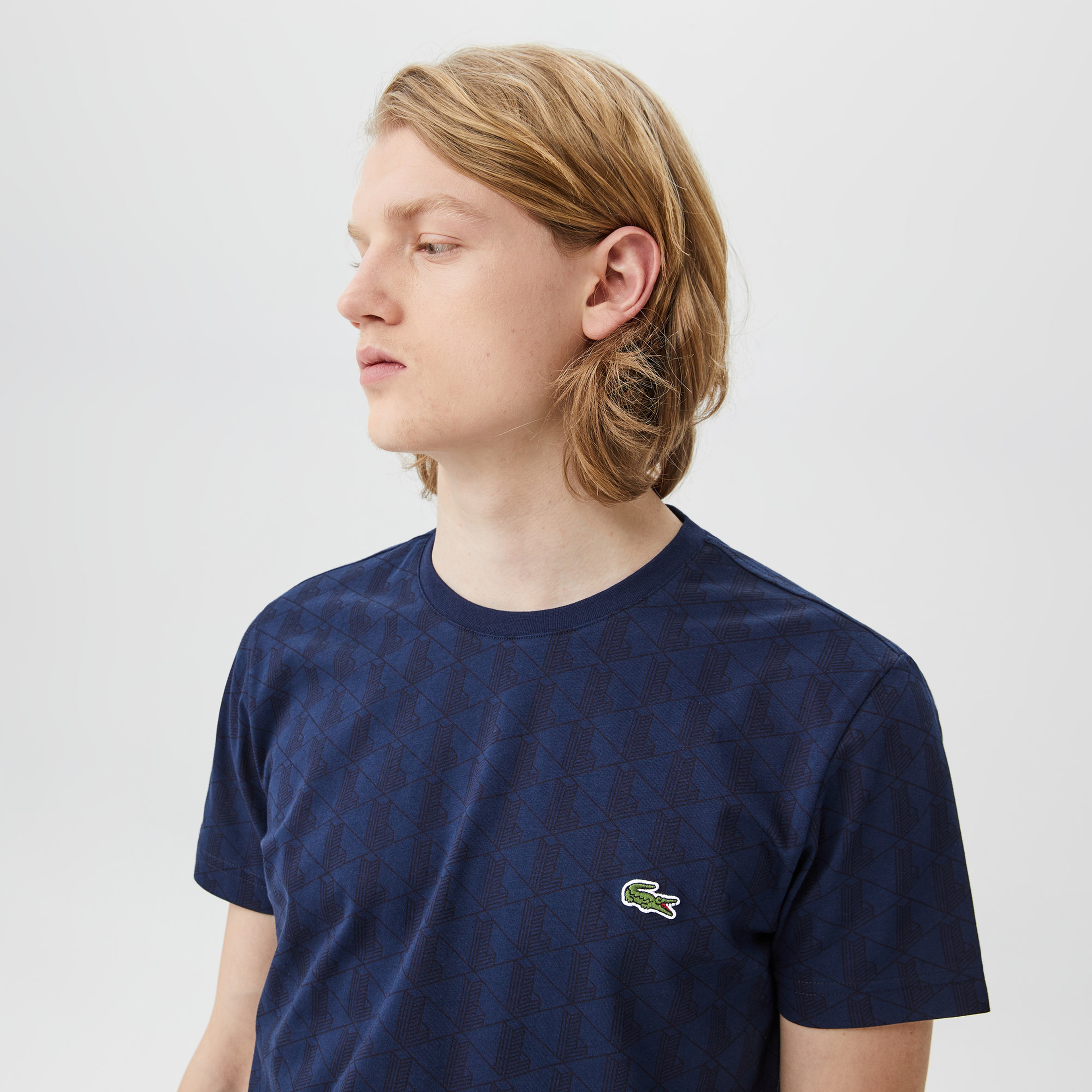 Erkek Regular Fit Bisiklet Yaka Monogram Lacivert T-Shirt