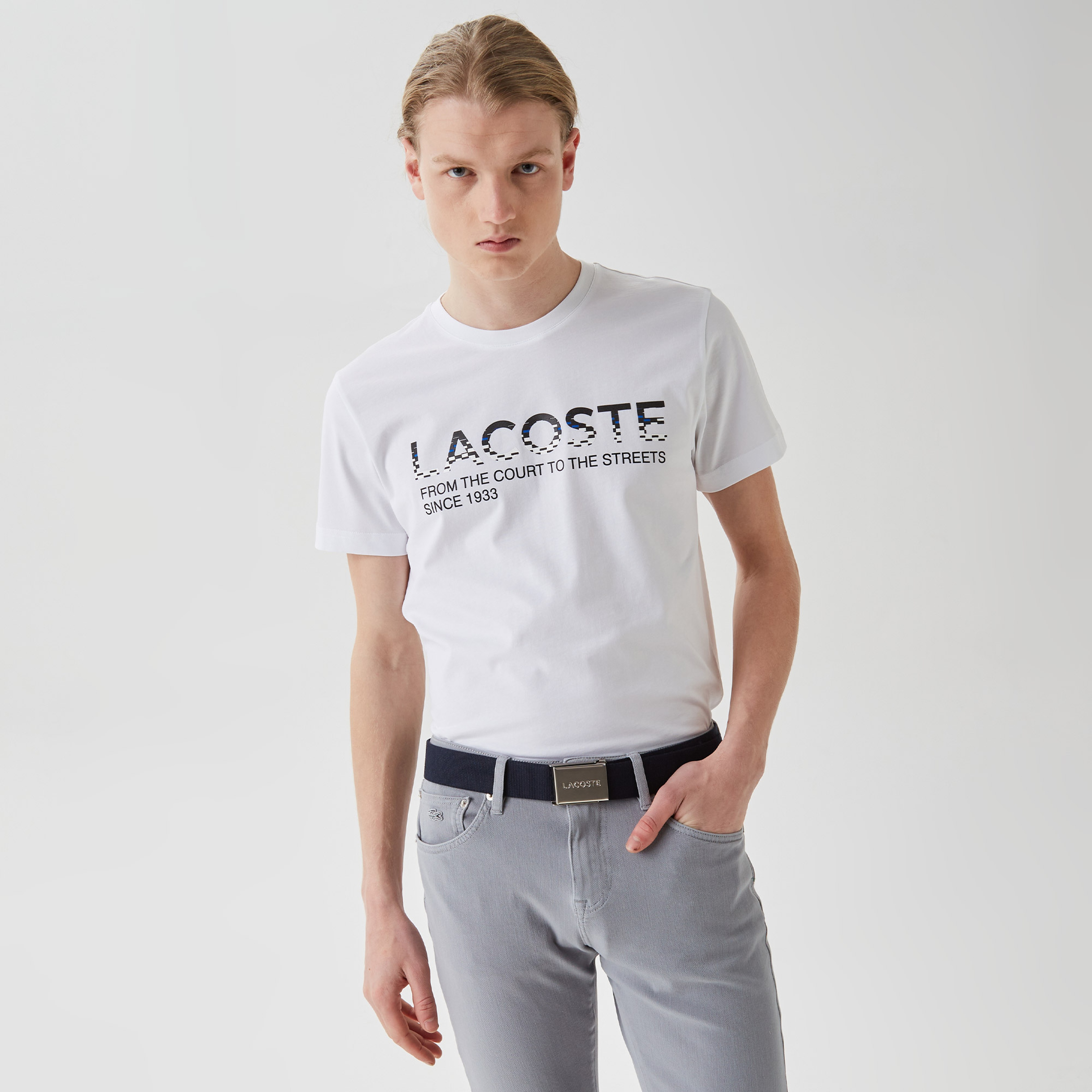 Erkek Regular Fit Bisiklet Yaka Baskılı Beyaz T-Shirt