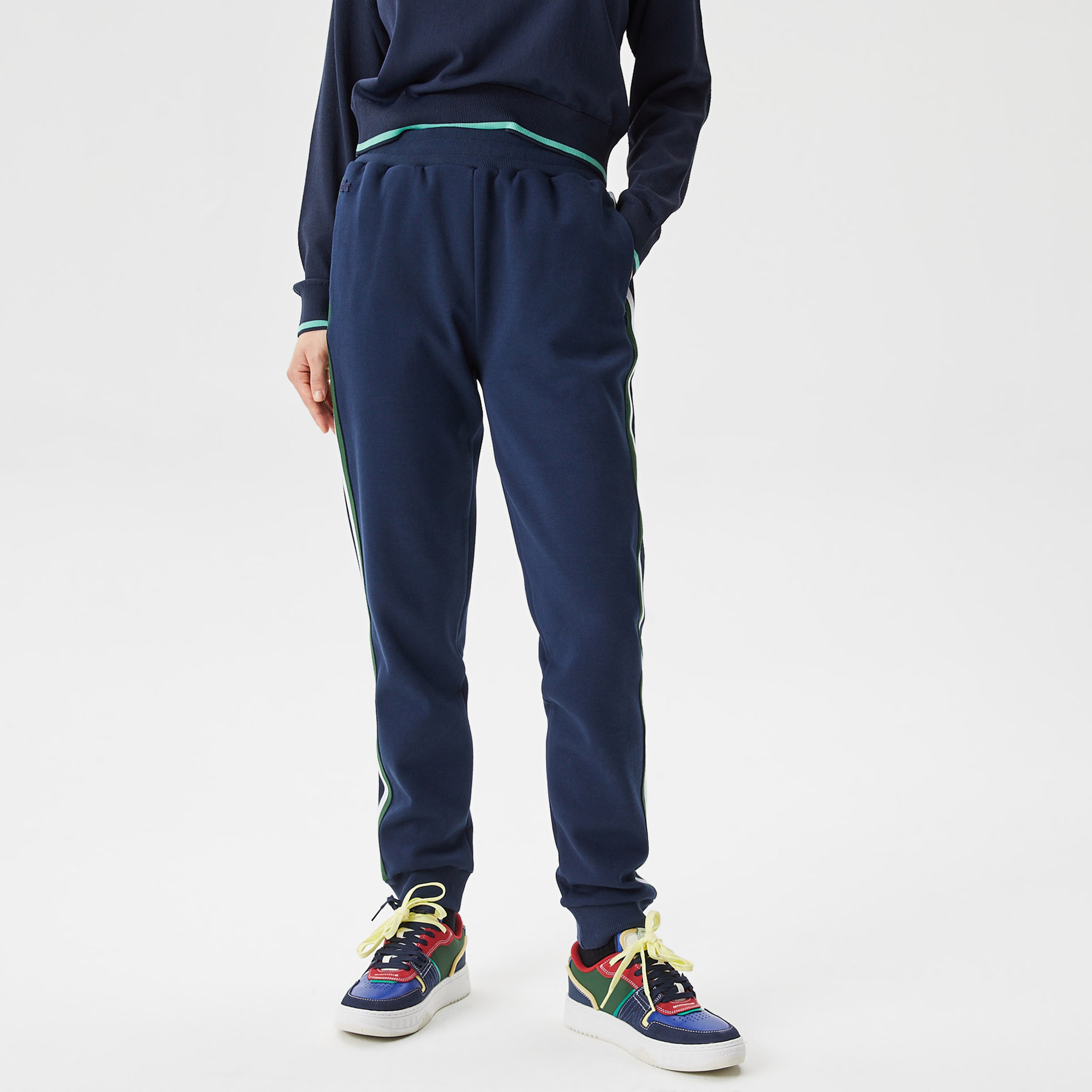 Kadın Slim Fit Renk Bloklu Lacivert Eşofman Altı