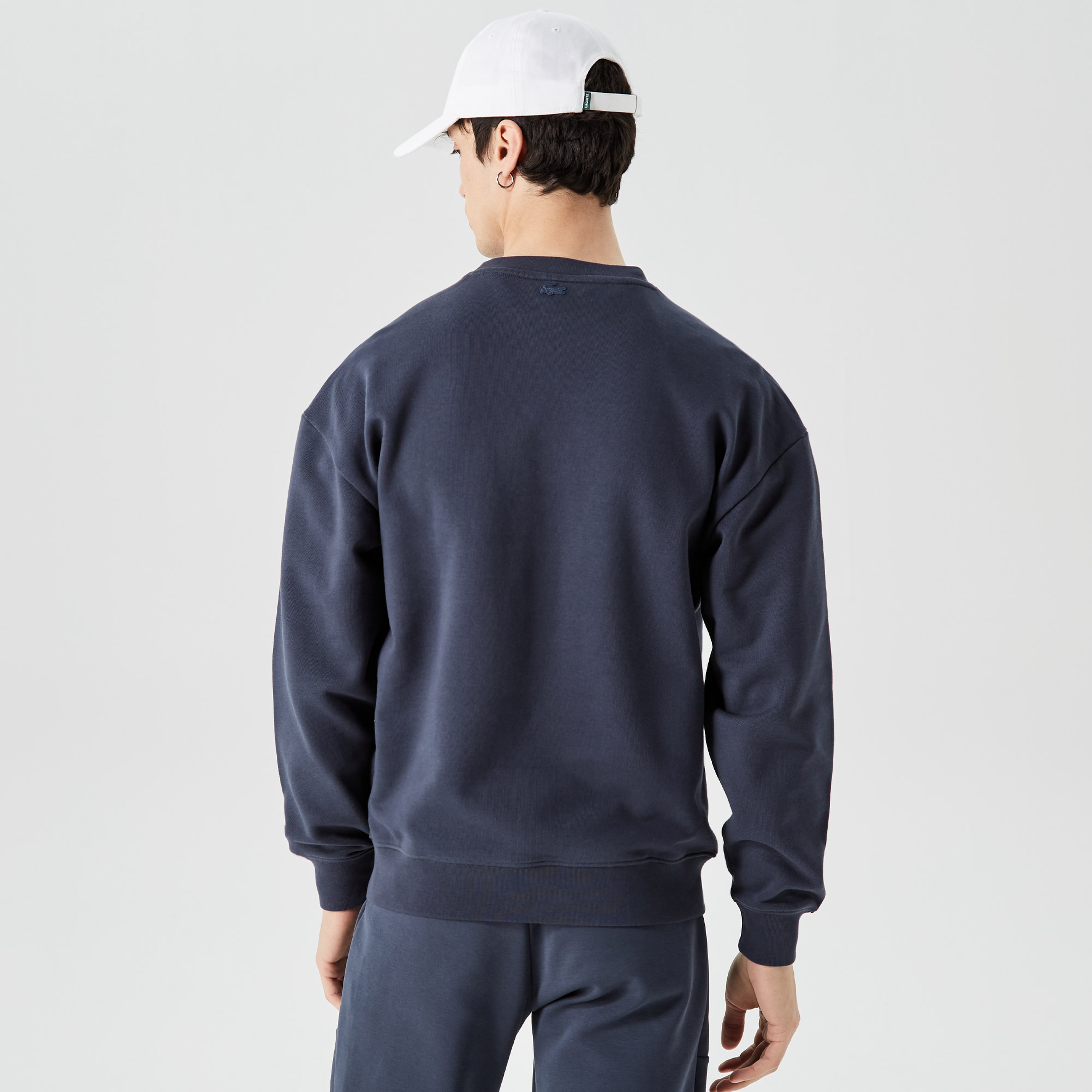 Erkek Relaxed Fit Bisiklet Yaka Baskılı Lacivert Sweatshirt