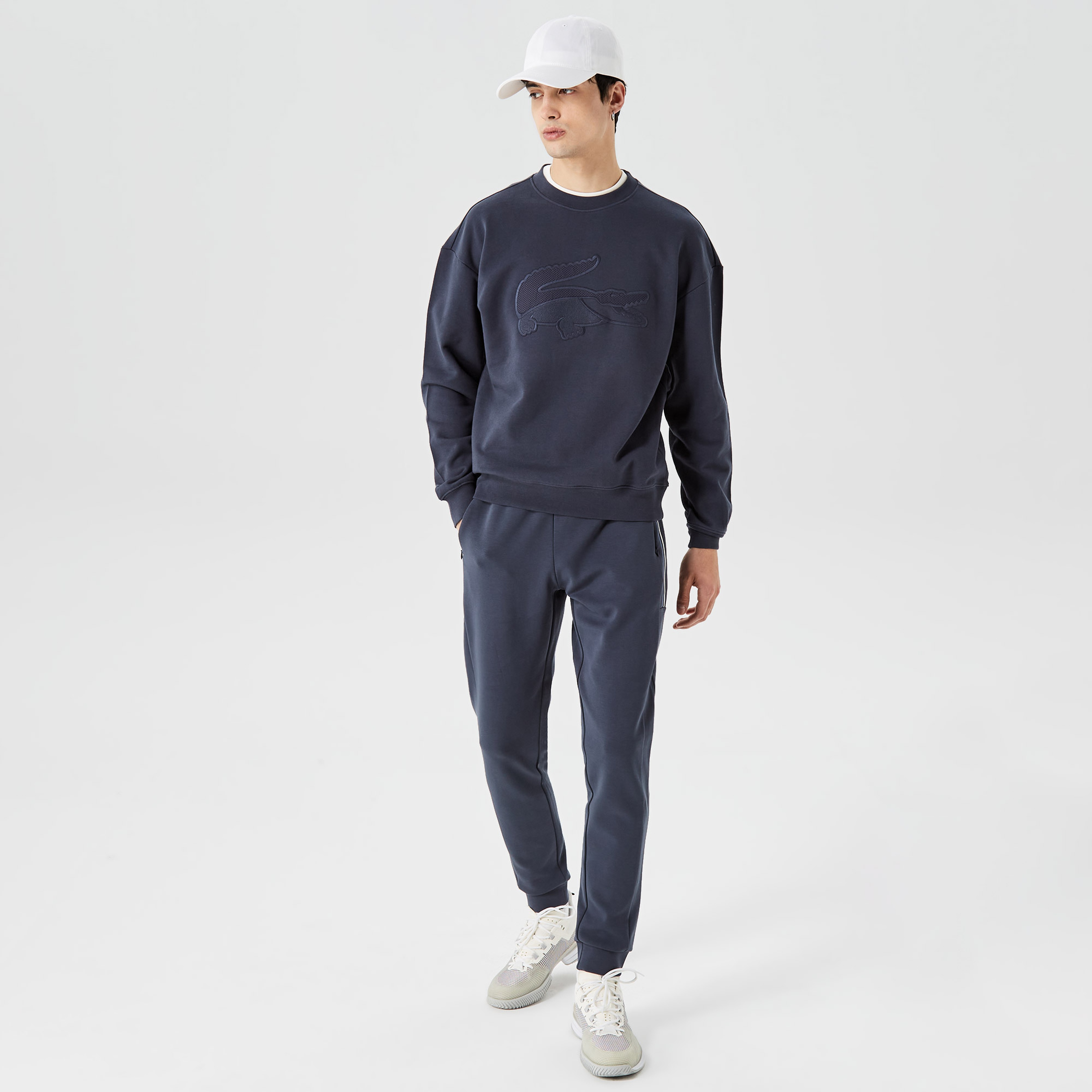 Erkek Relaxed Fit Bisiklet Yaka Baskılı Lacivert Sweatshirt