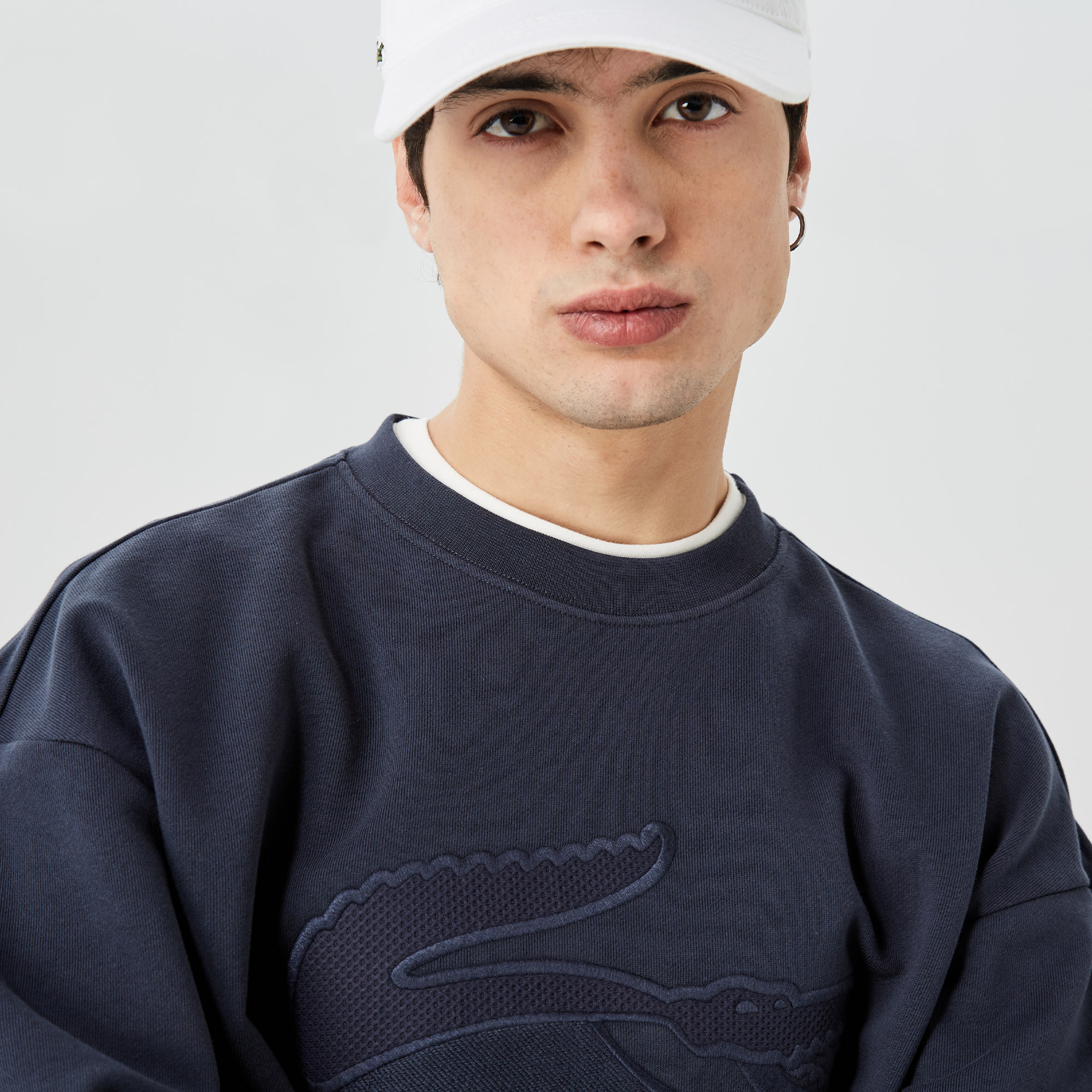 Erkek Relaxed Fit Bisiklet Yaka Baskılı Lacivert Sweatshirt