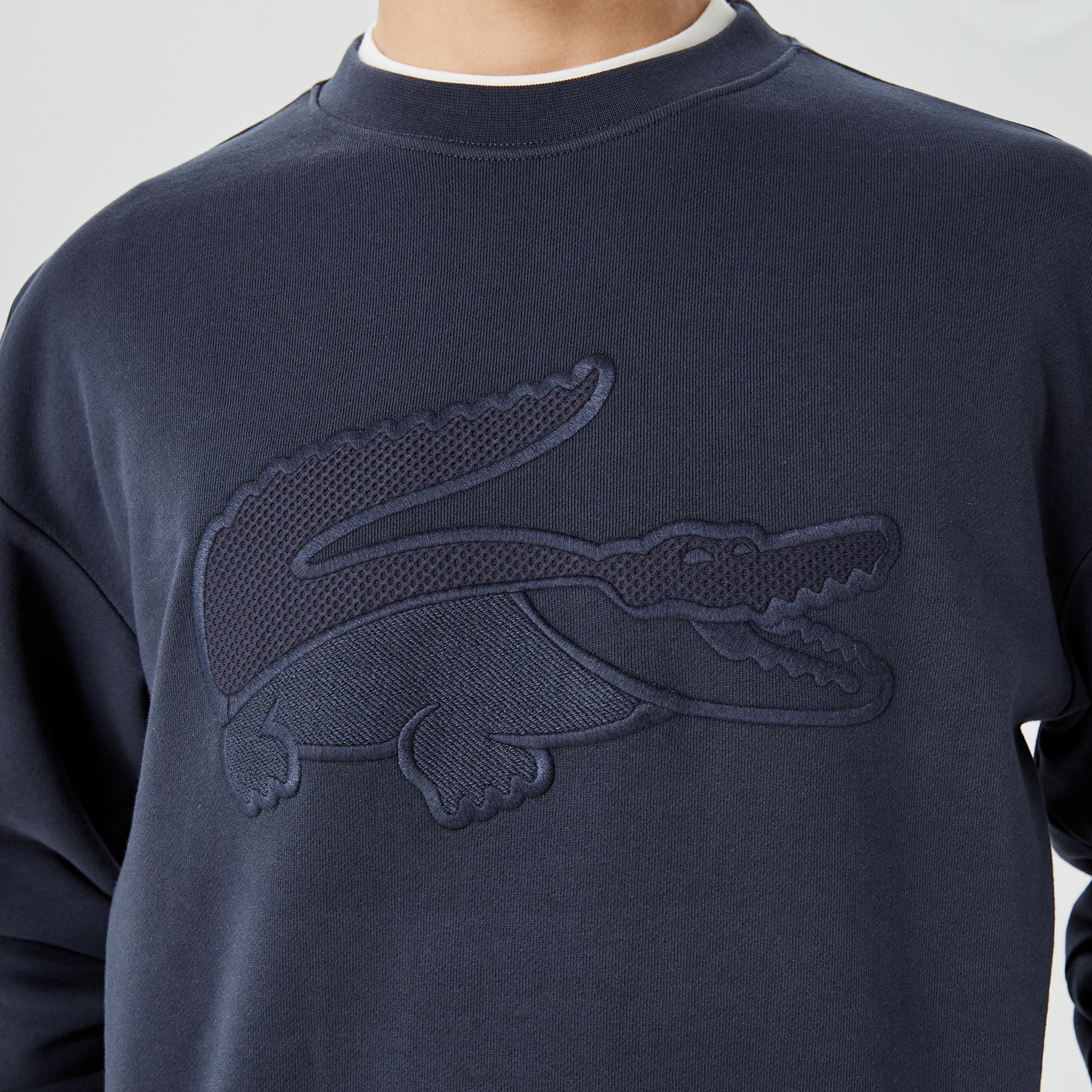 Erkek Relaxed Fit Bisiklet Yaka Baskılı Lacivert Sweatshirt