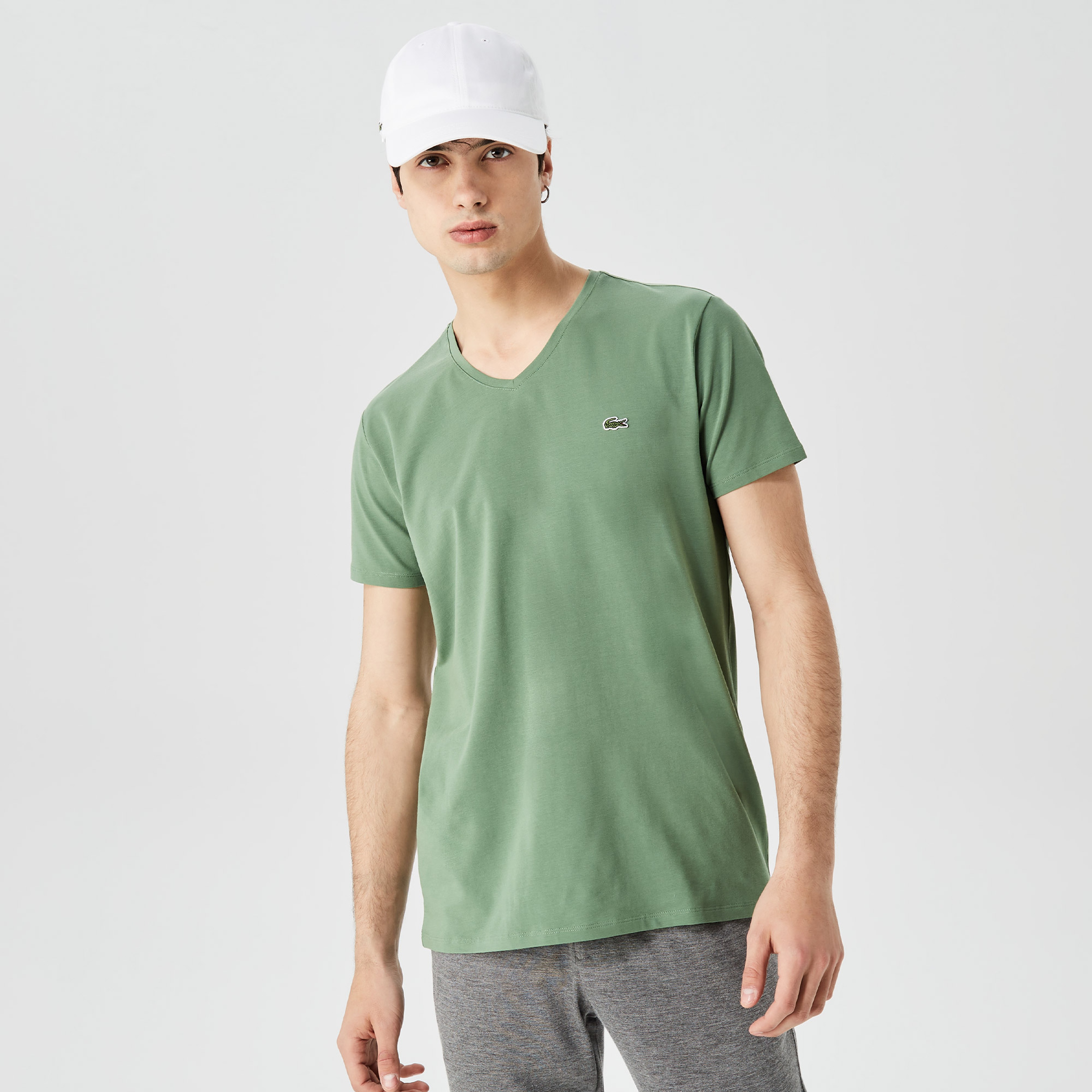 Lacoste Erkek Slim Fit V Yaka Yeşil T-Shirt