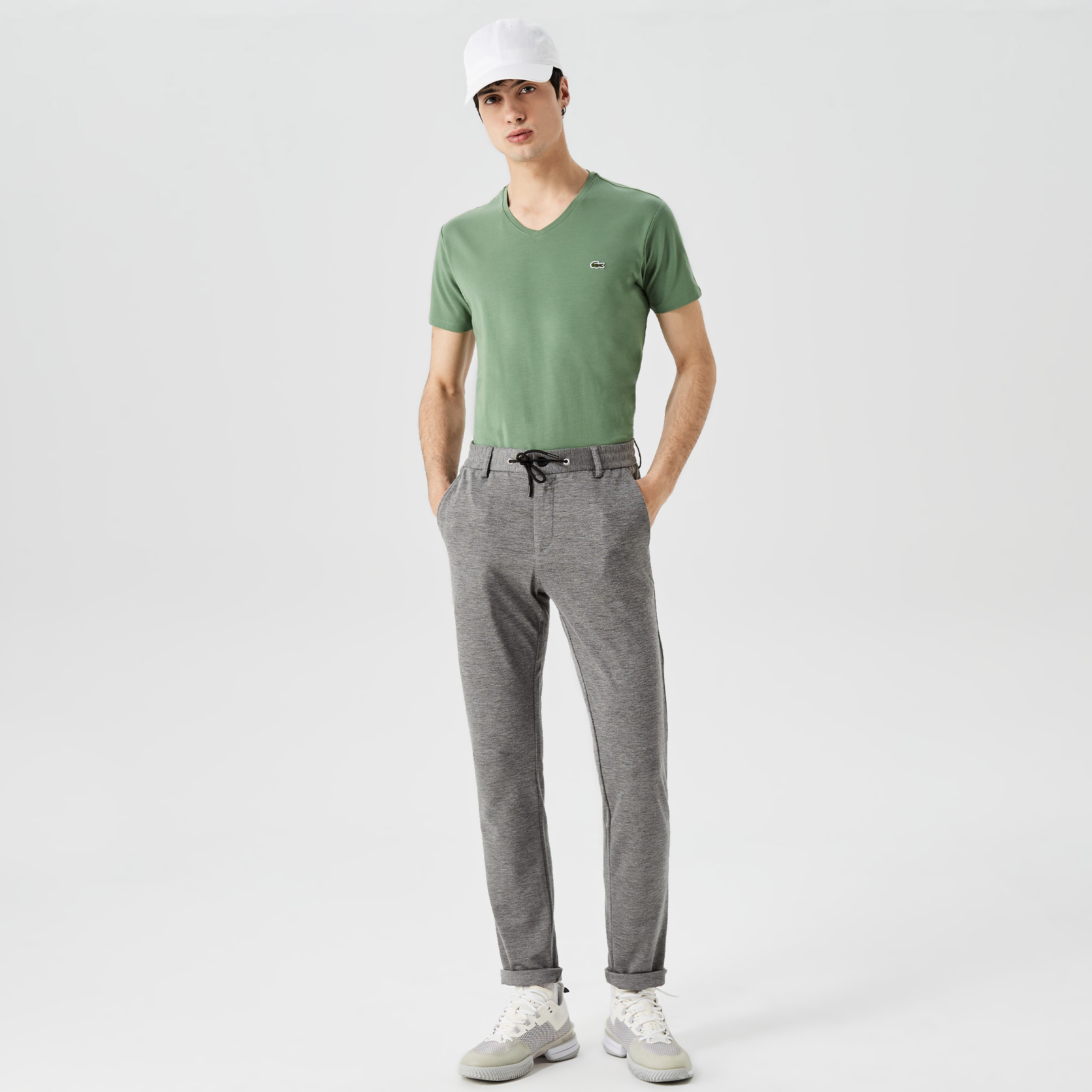 Lacoste Erkek Slim Fit V Yaka Yeşil T-Shirt