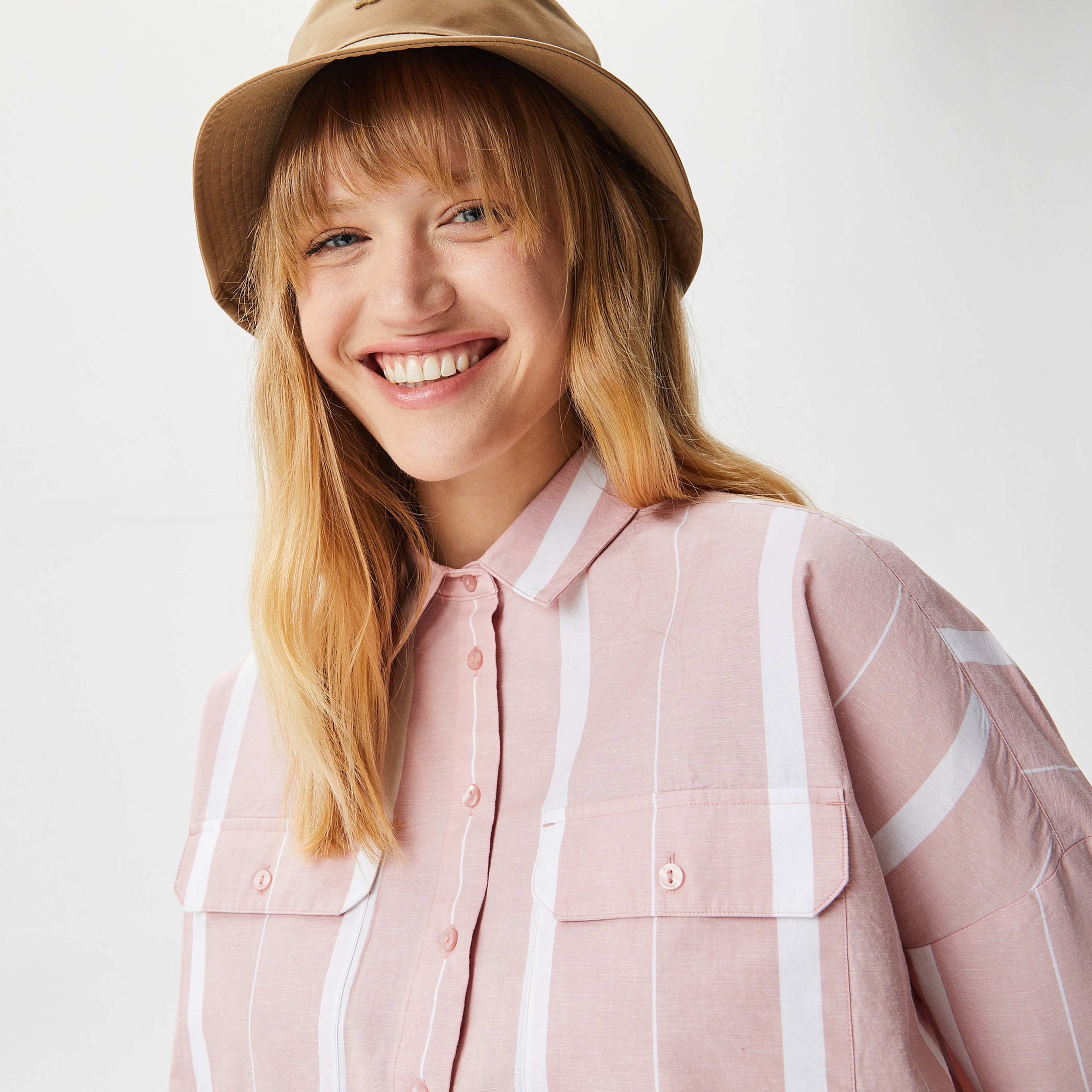 Kadın Loose Fit Çizgili Pembe Gömlek