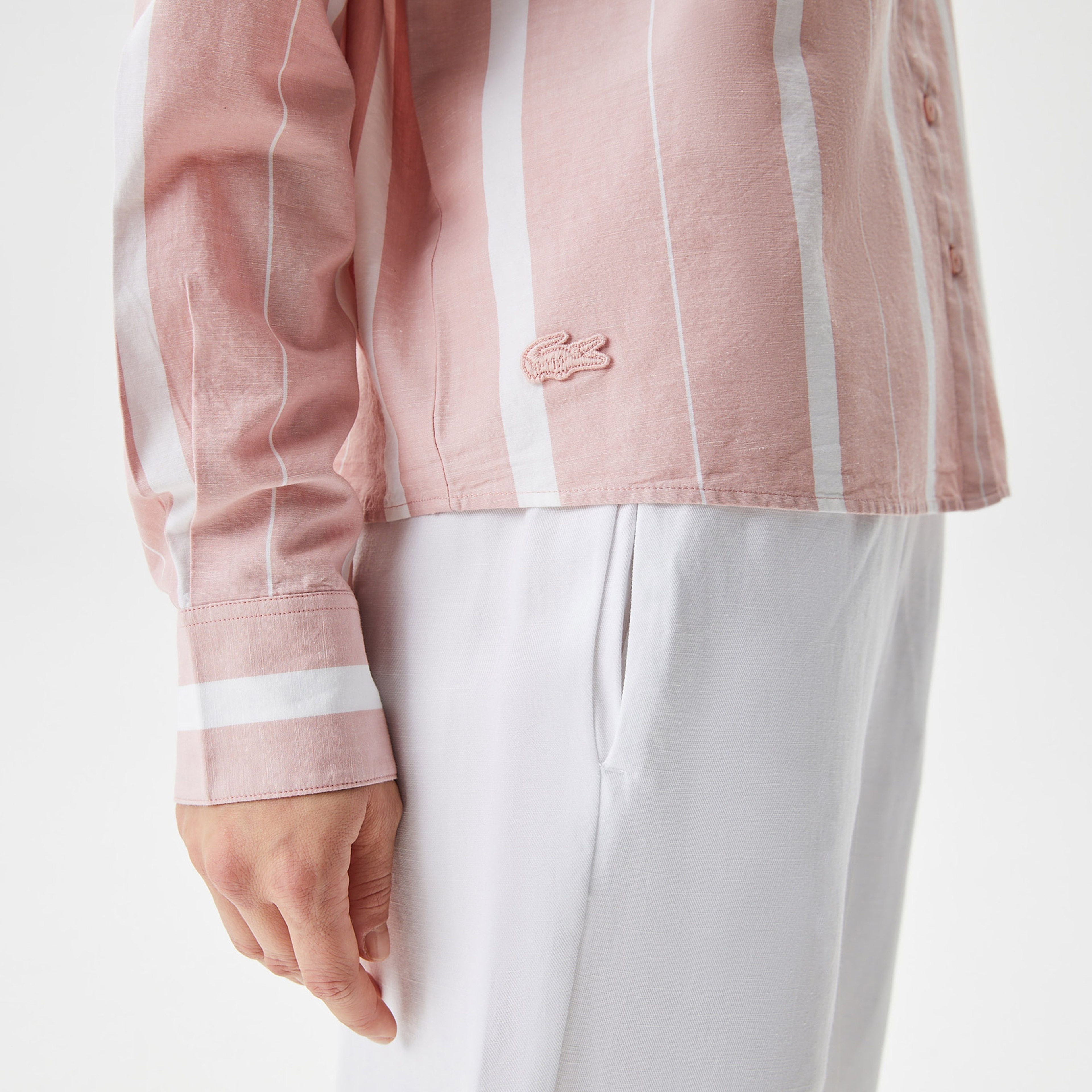 Kadın Loose Fit Çizgili Pembe Gömlek