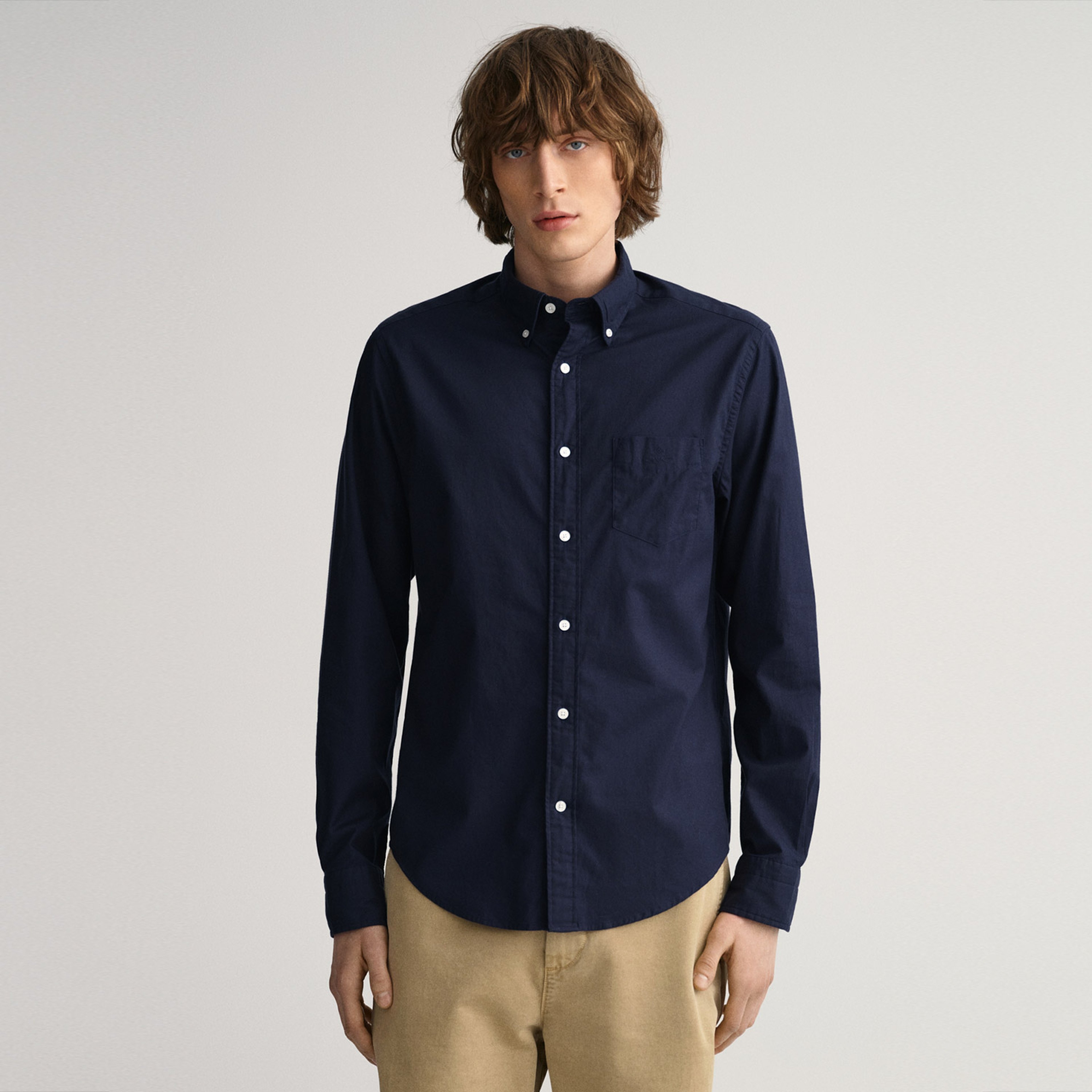 Gant Erkek Lacivert Regular Fit Düğmeli Yaka Gömlek