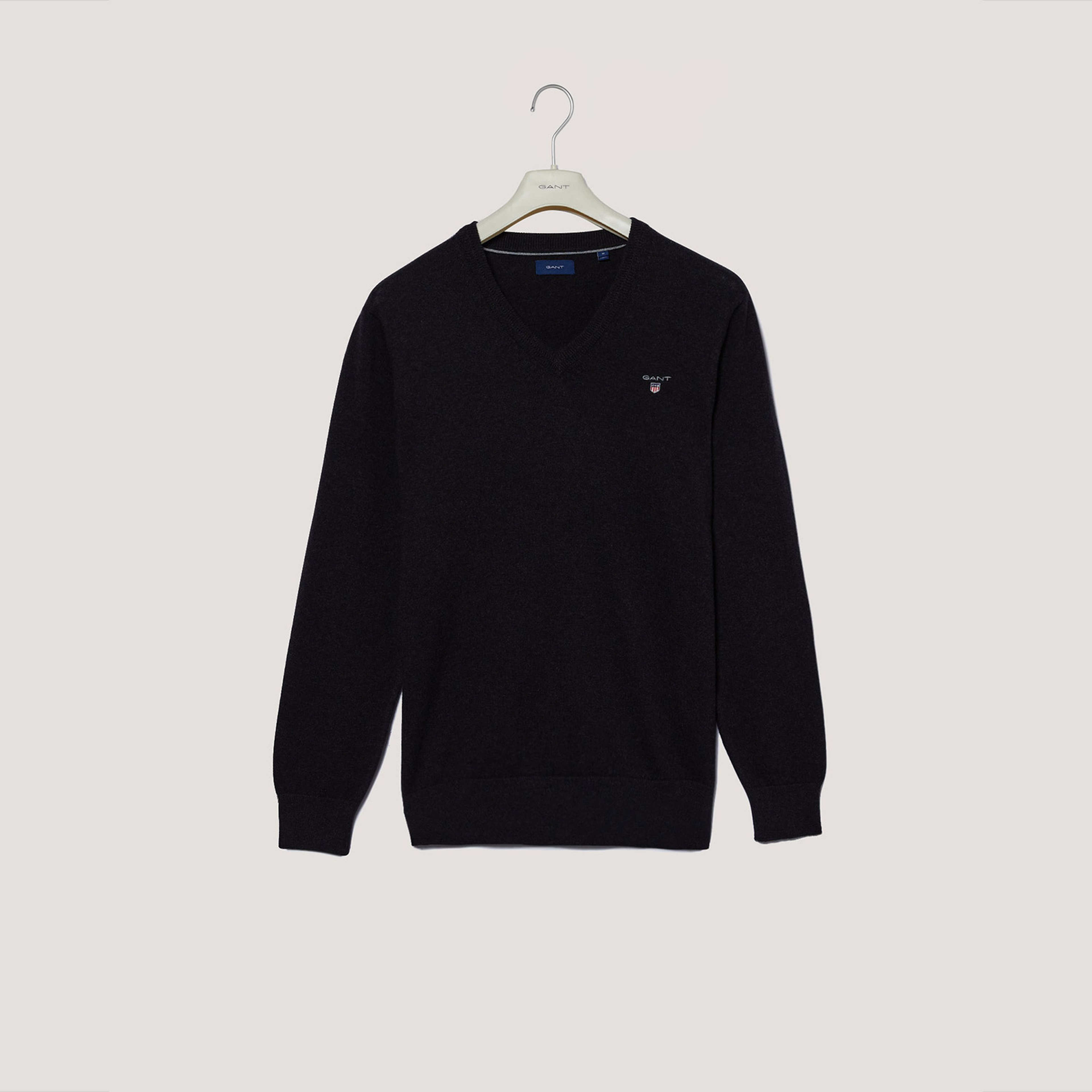GANT Erkek Gri Regular Fit V Yaka Logolu Kazak