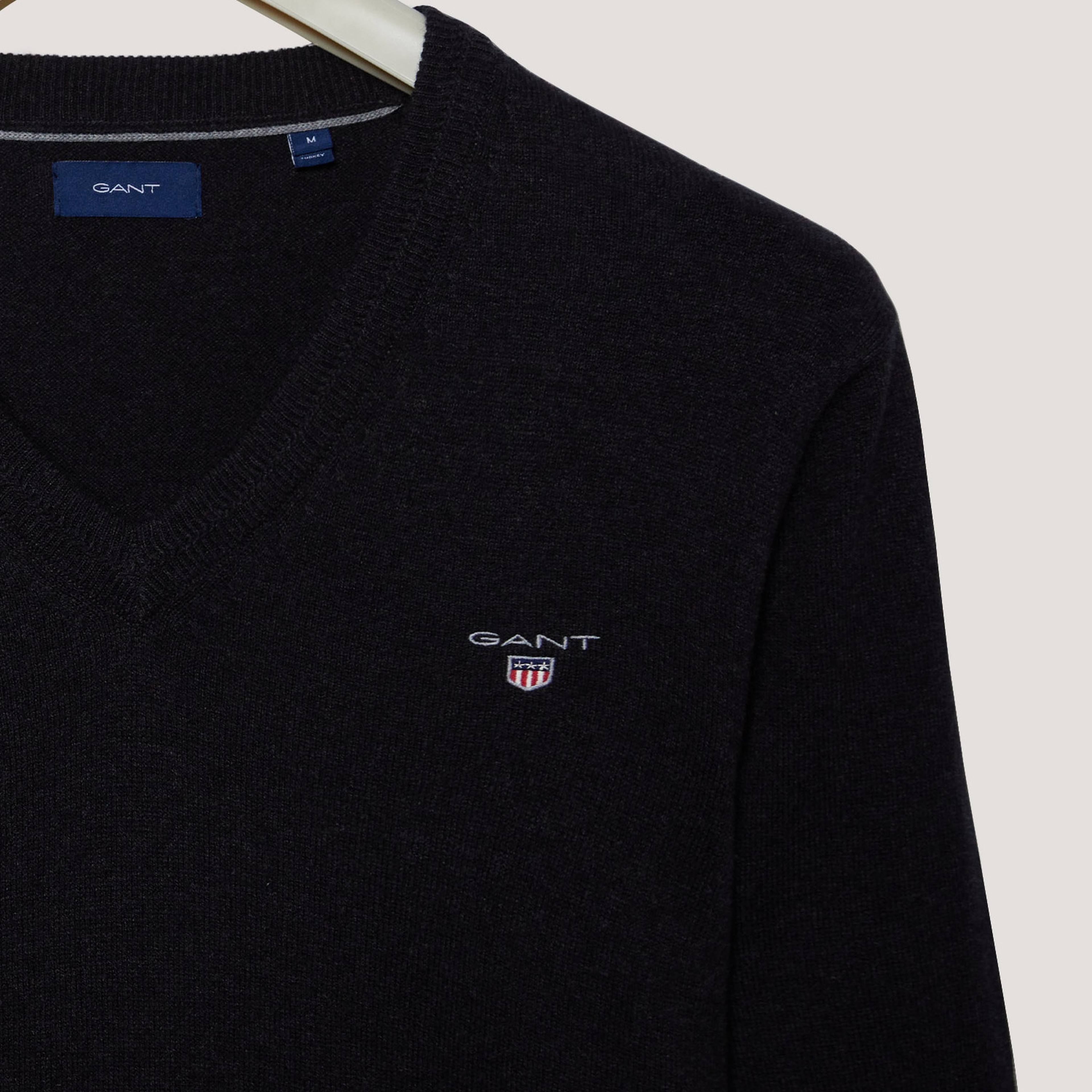 GANT Erkek Gri Regular Fit V Yaka Logolu Kazak