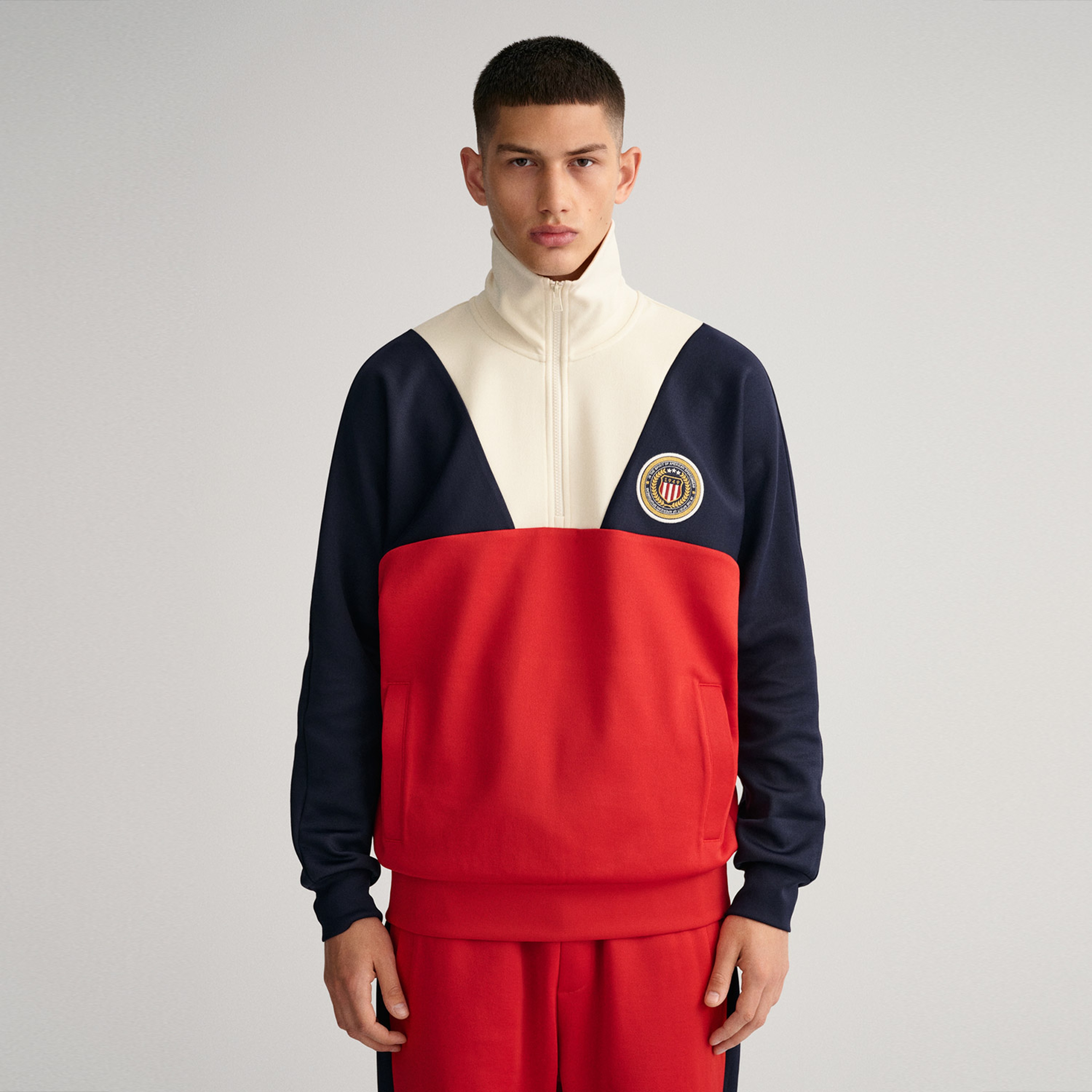 Gant Erkek Kırmızı Relaxed Fit Yarım Fermuarlı Sweatshirt