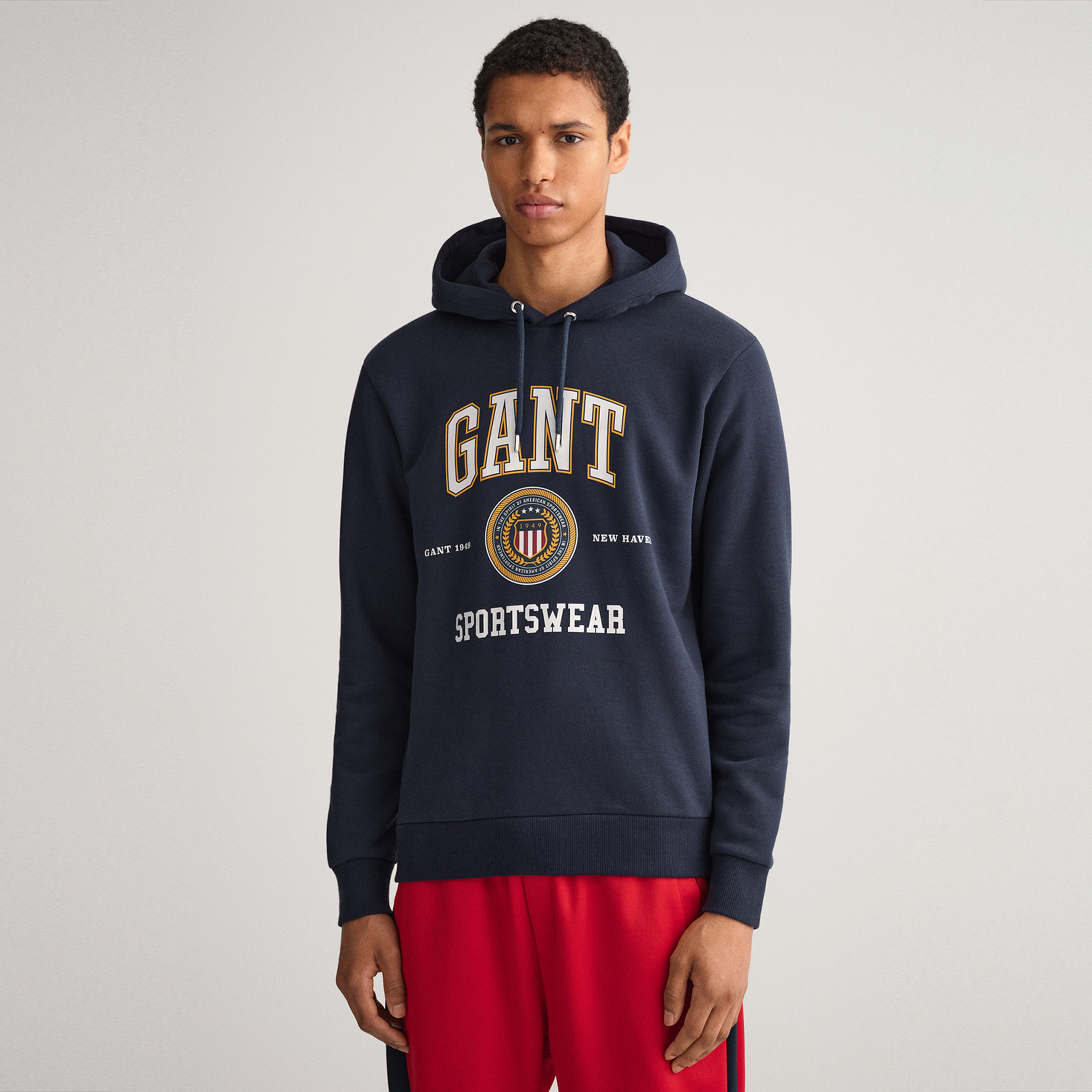Gant Erkek Lacivert Relaxed Fit Kapüşonlu Logolu Sweatshirt