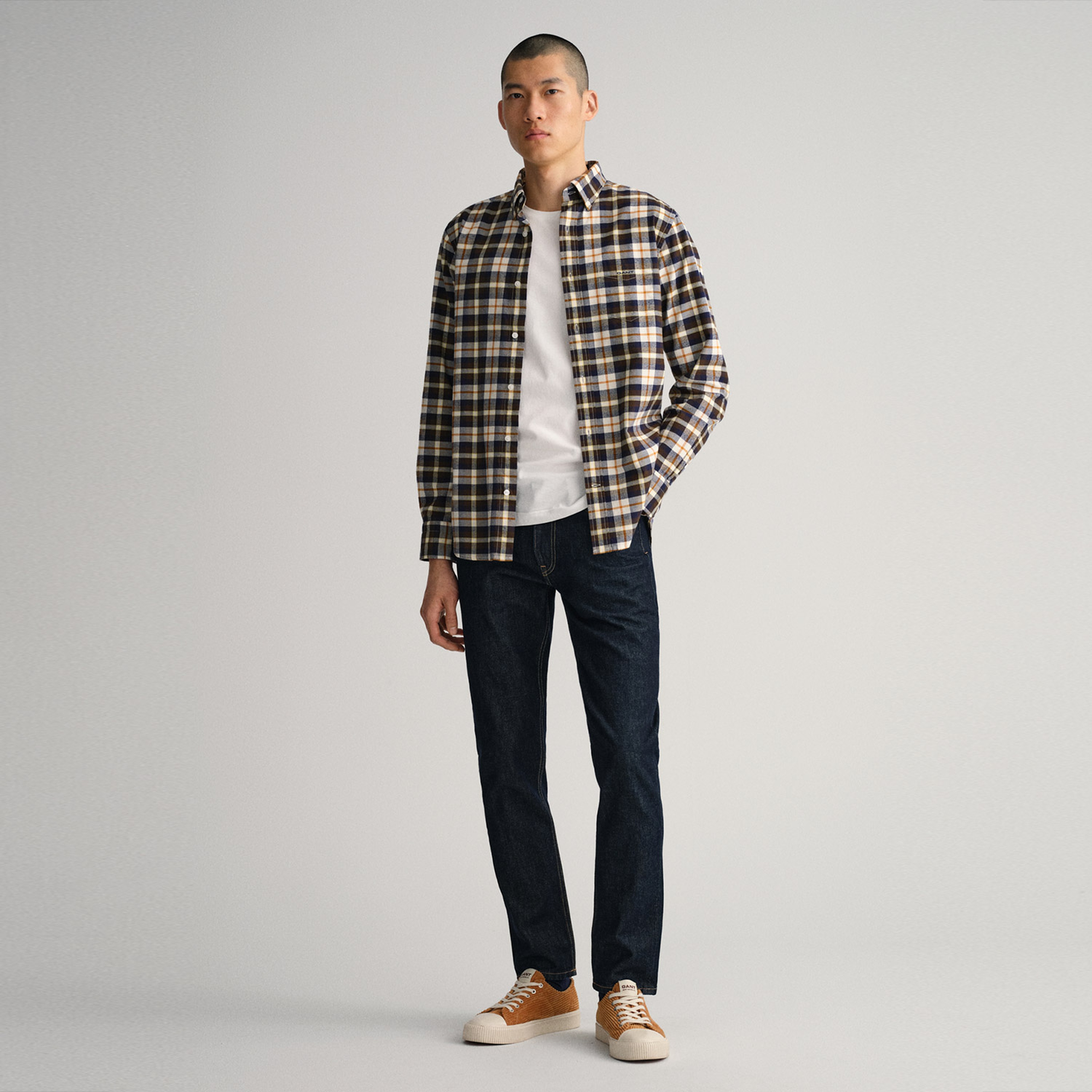Gant Erkek Krem Regular Fit Kareli Oxford Gömlek