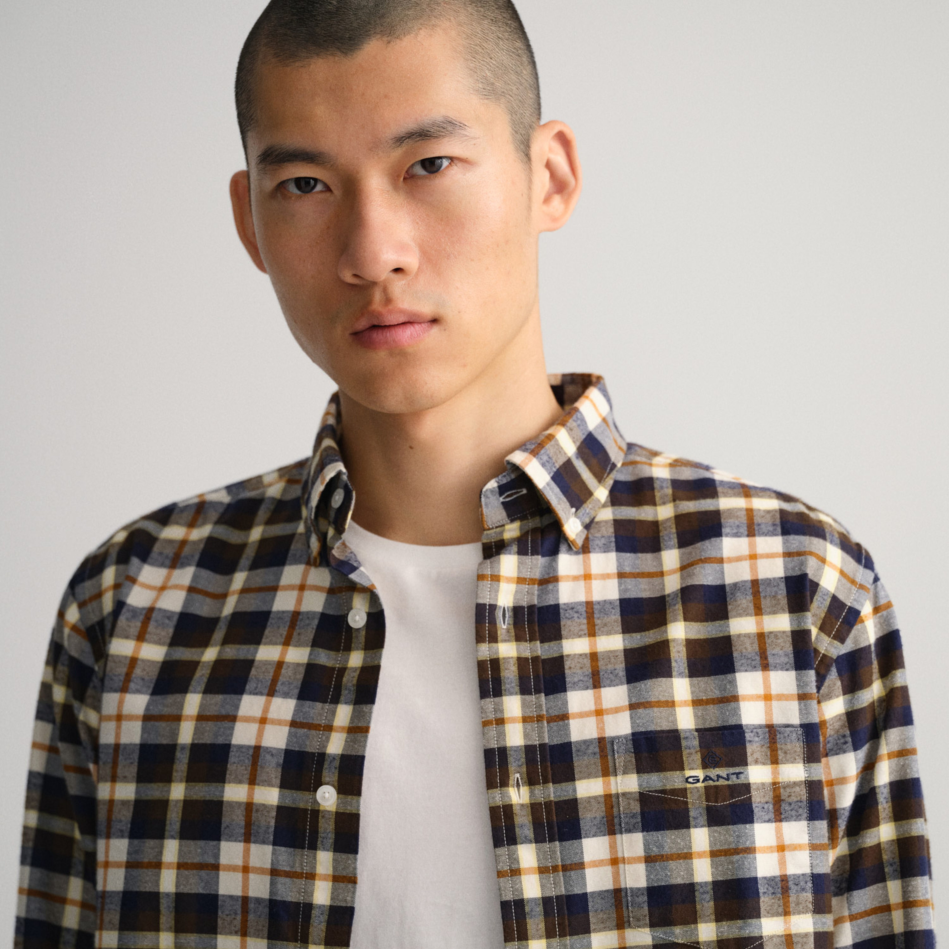 Gant Erkek Krem Regular Fit Kareli Oxford Gömlek