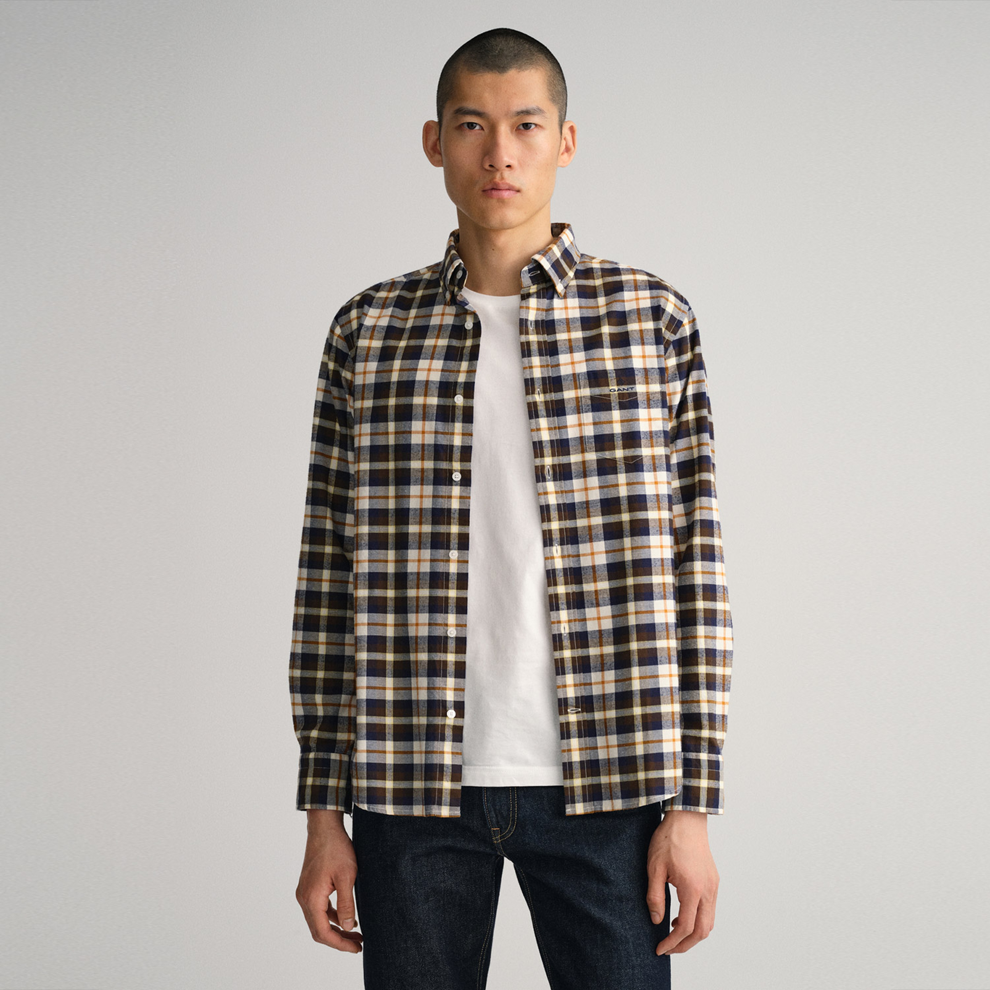 Gant Erkek Krem Regular Fit Kareli Oxford Gömlek
