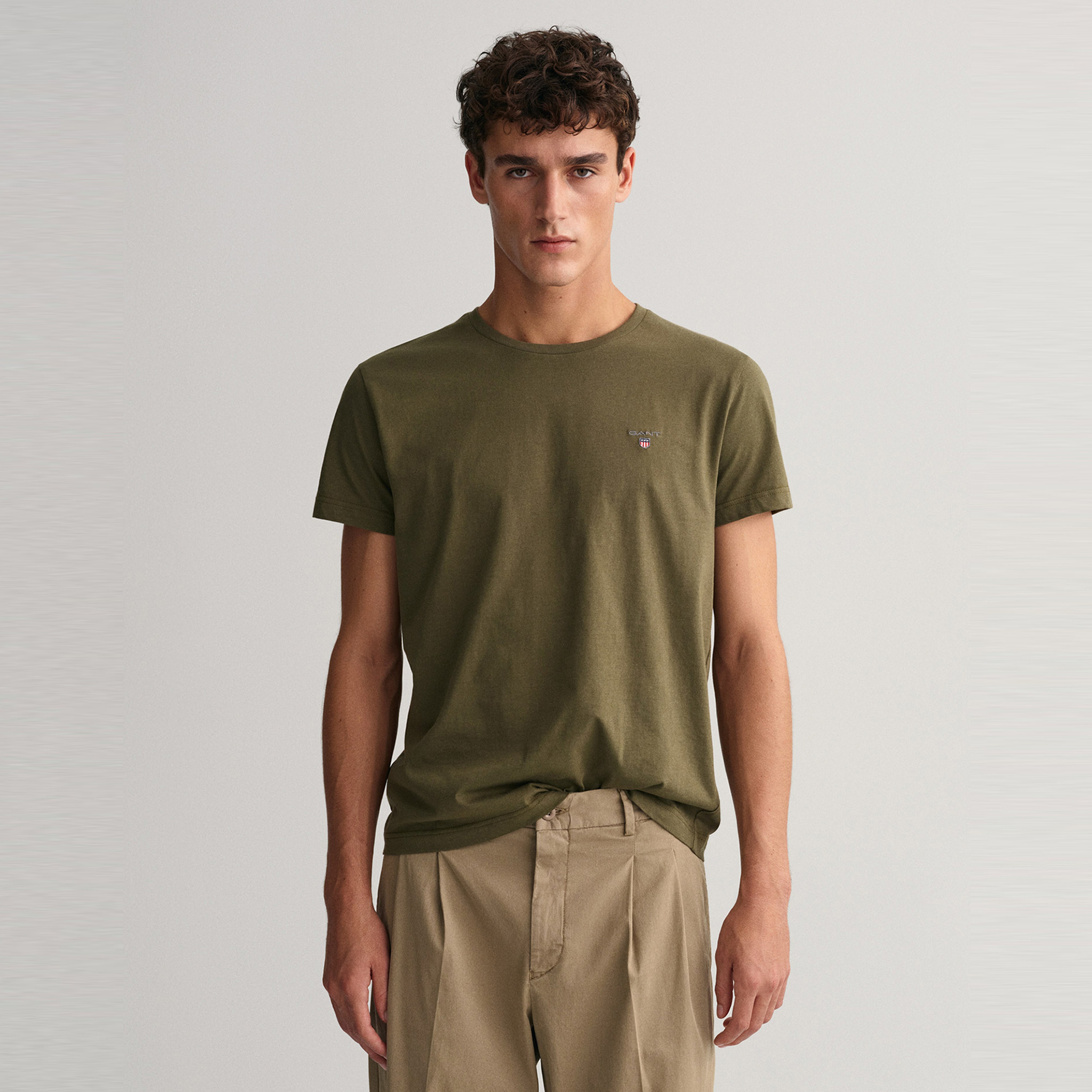 GANT Erkek Yeşil Regular Fit Bisiklet Yaka T-Shirt