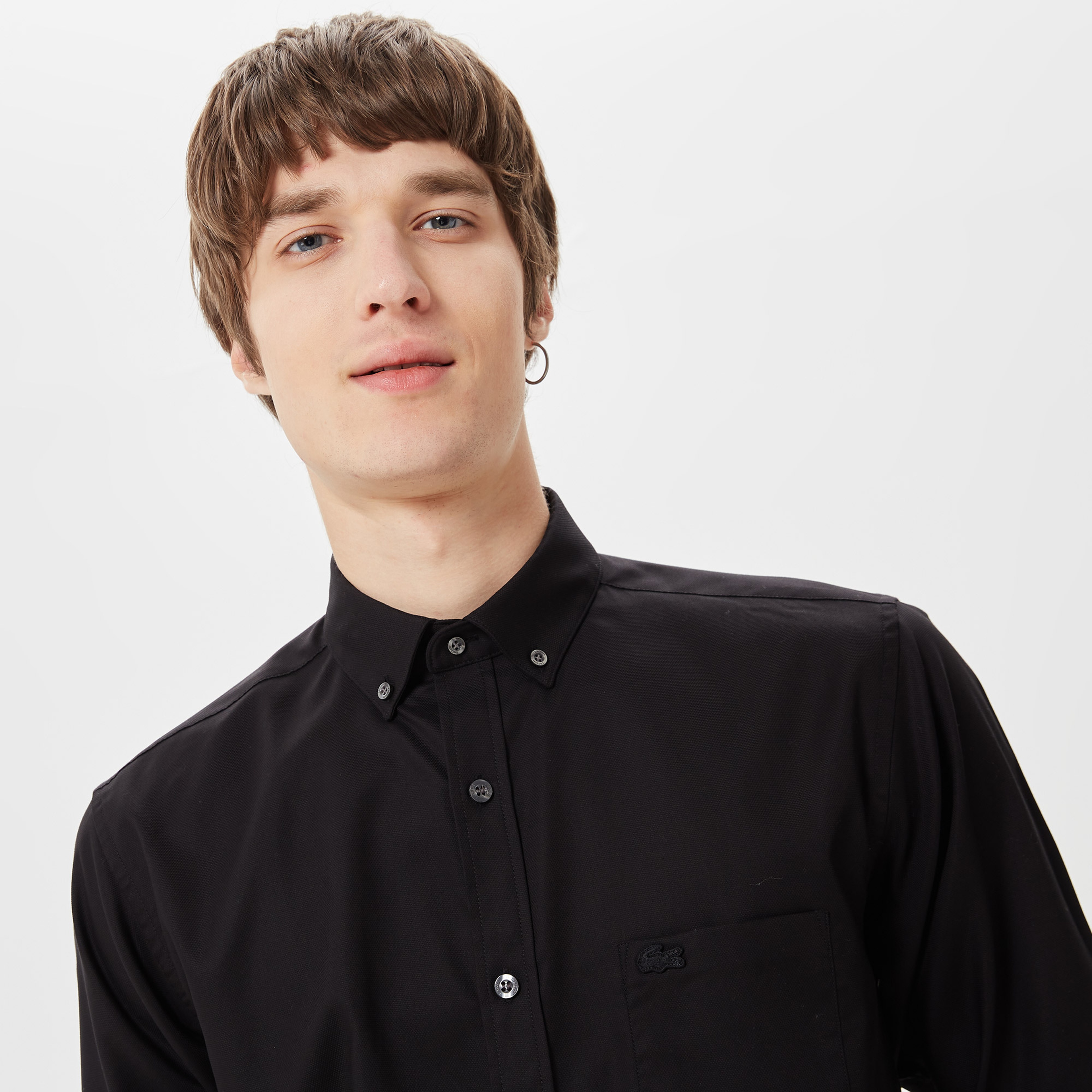 Erkek Regular Fit Düğmeli Yaka Siyah Gömlek