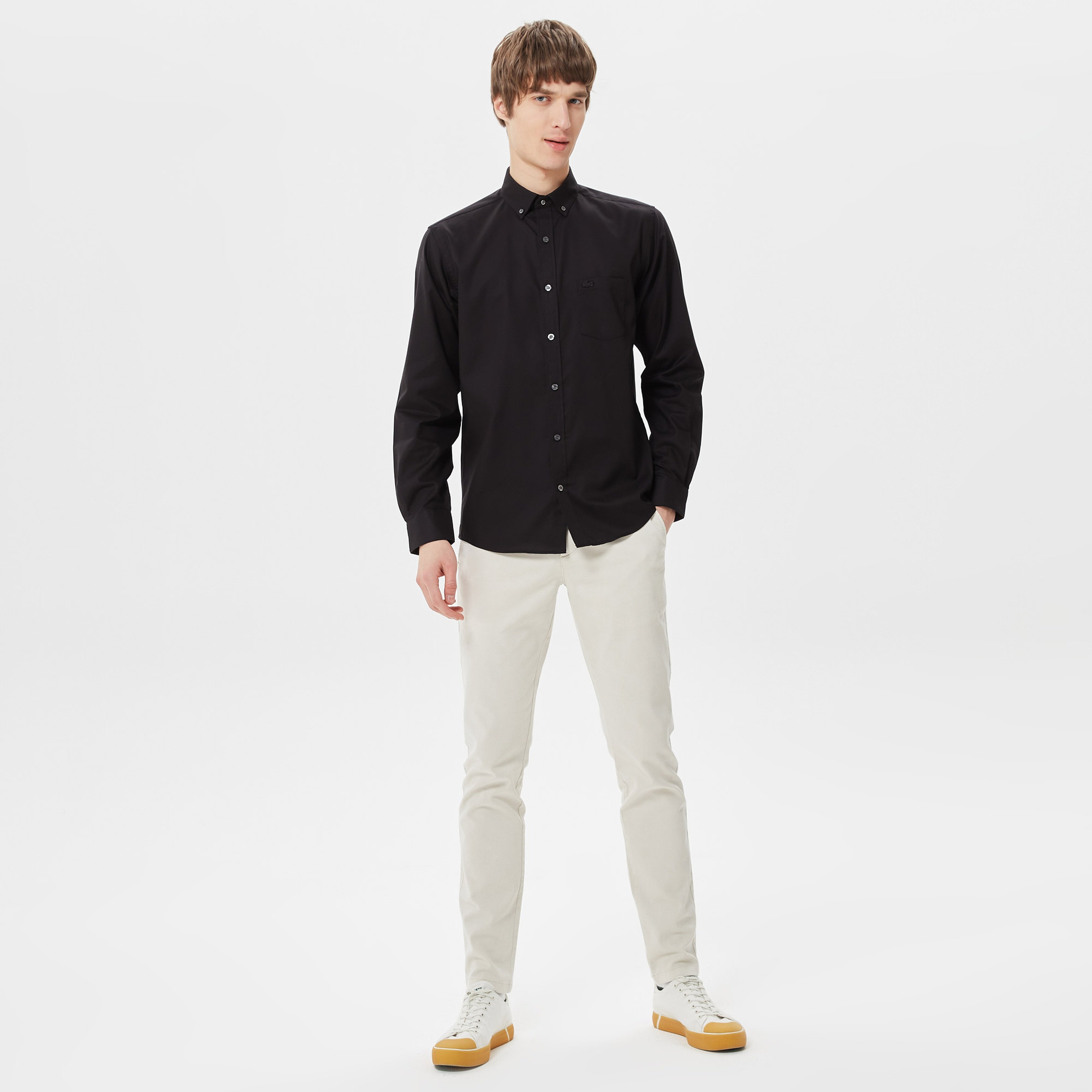 Erkek Regular Fit Düğmeli Yaka Siyah Gömlek