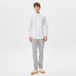 Erkek Slim Fit Düğmeli Yaka Beyaz Gömlek