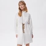 Kadın Relaxed Fit Uzun Kollu Gömlek Yaka Beyaz Elbise