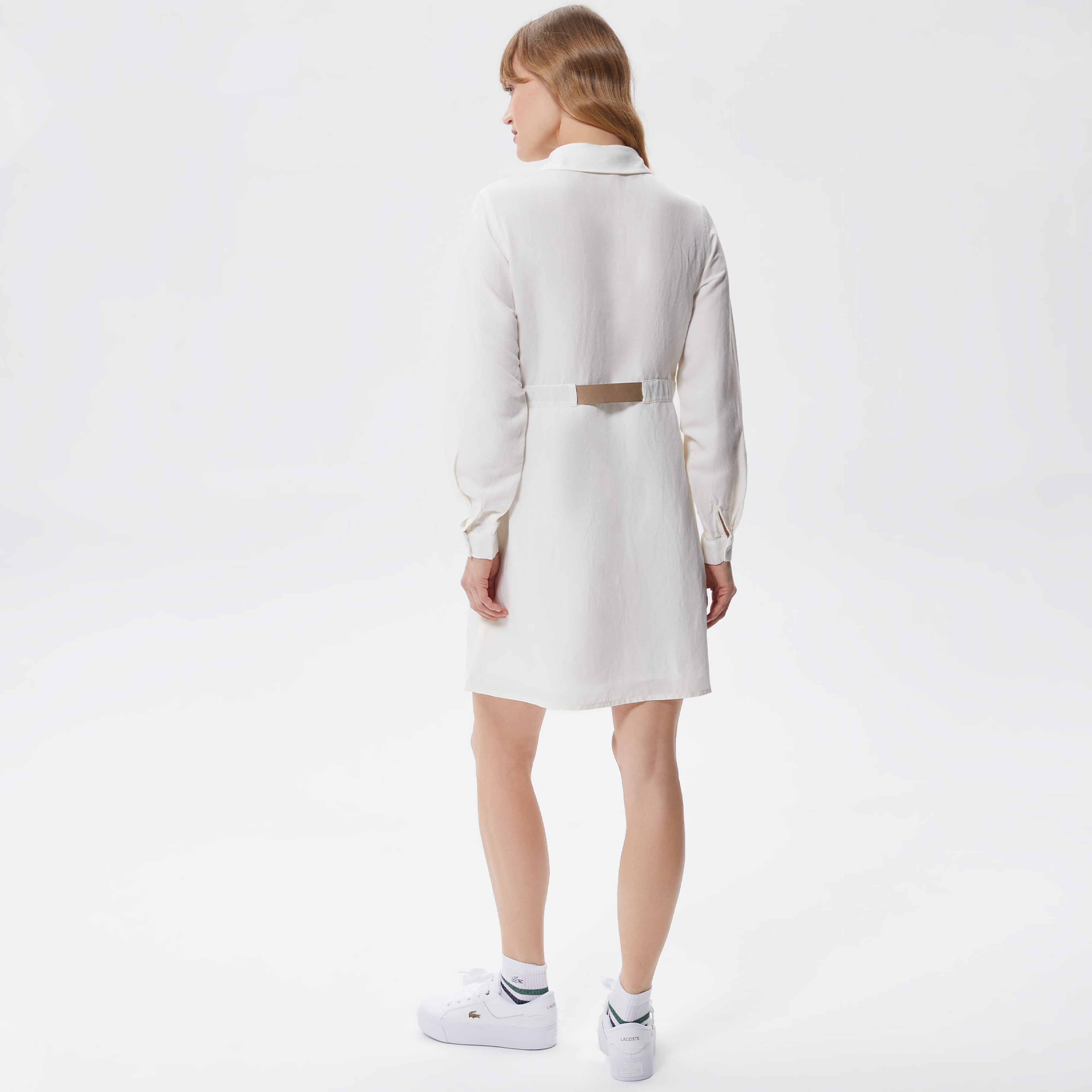 Kadın Relaxed Fit Uzun Kollu Gömlek Yaka Beyaz Elbise