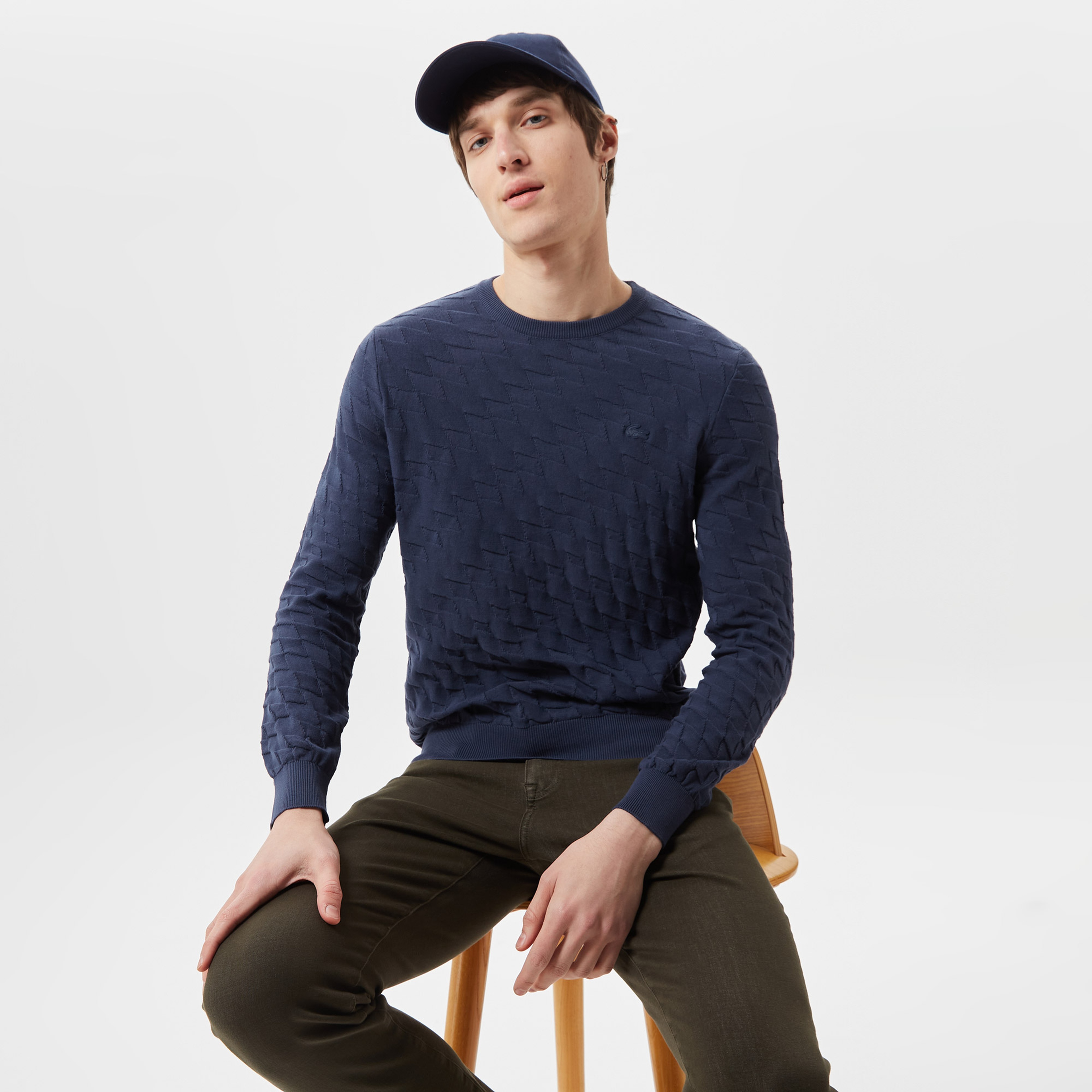 Erkek Bisiklet Yaka Lacivert Kazak