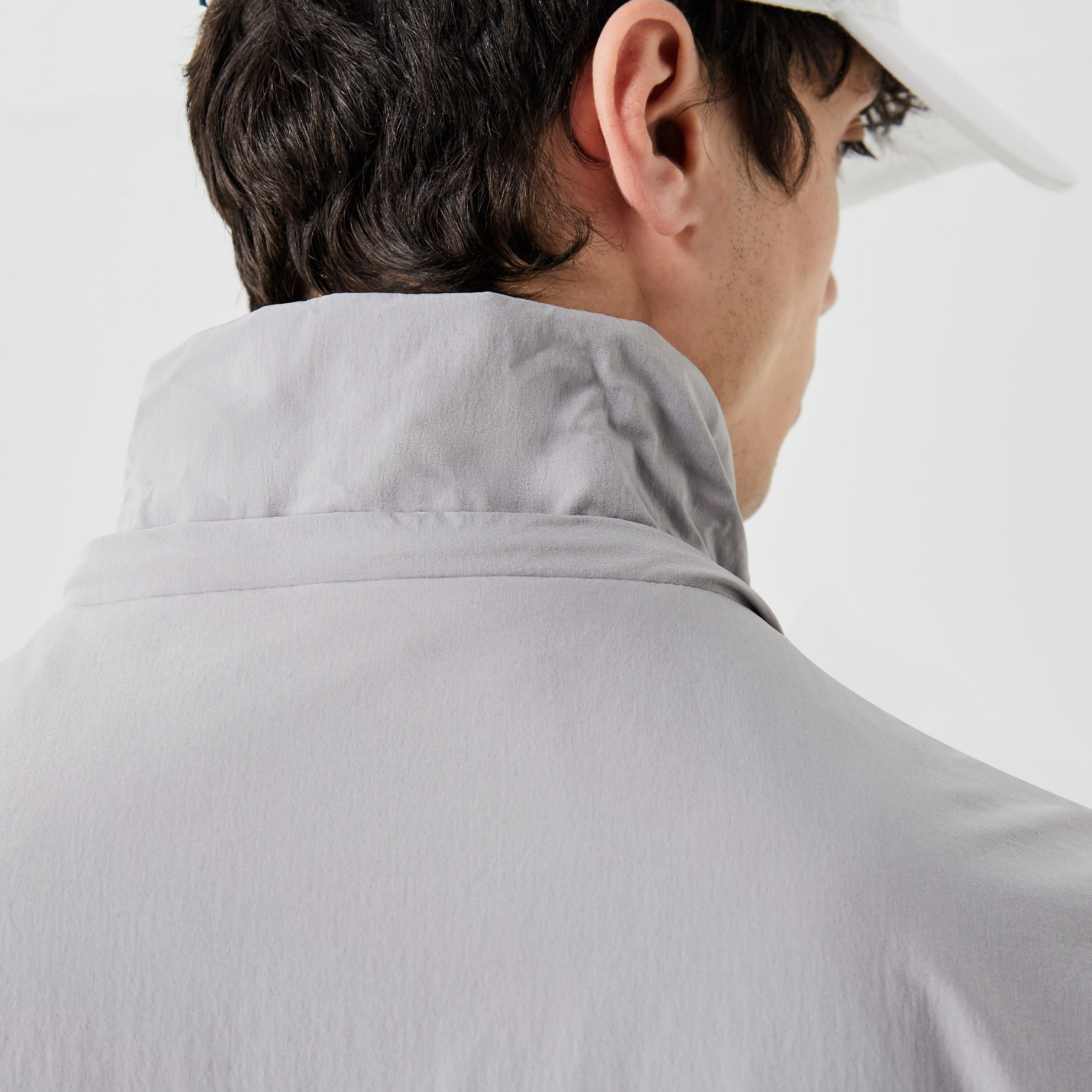 Erkek Kapüşonlu Renk Bloklu Gri Mont