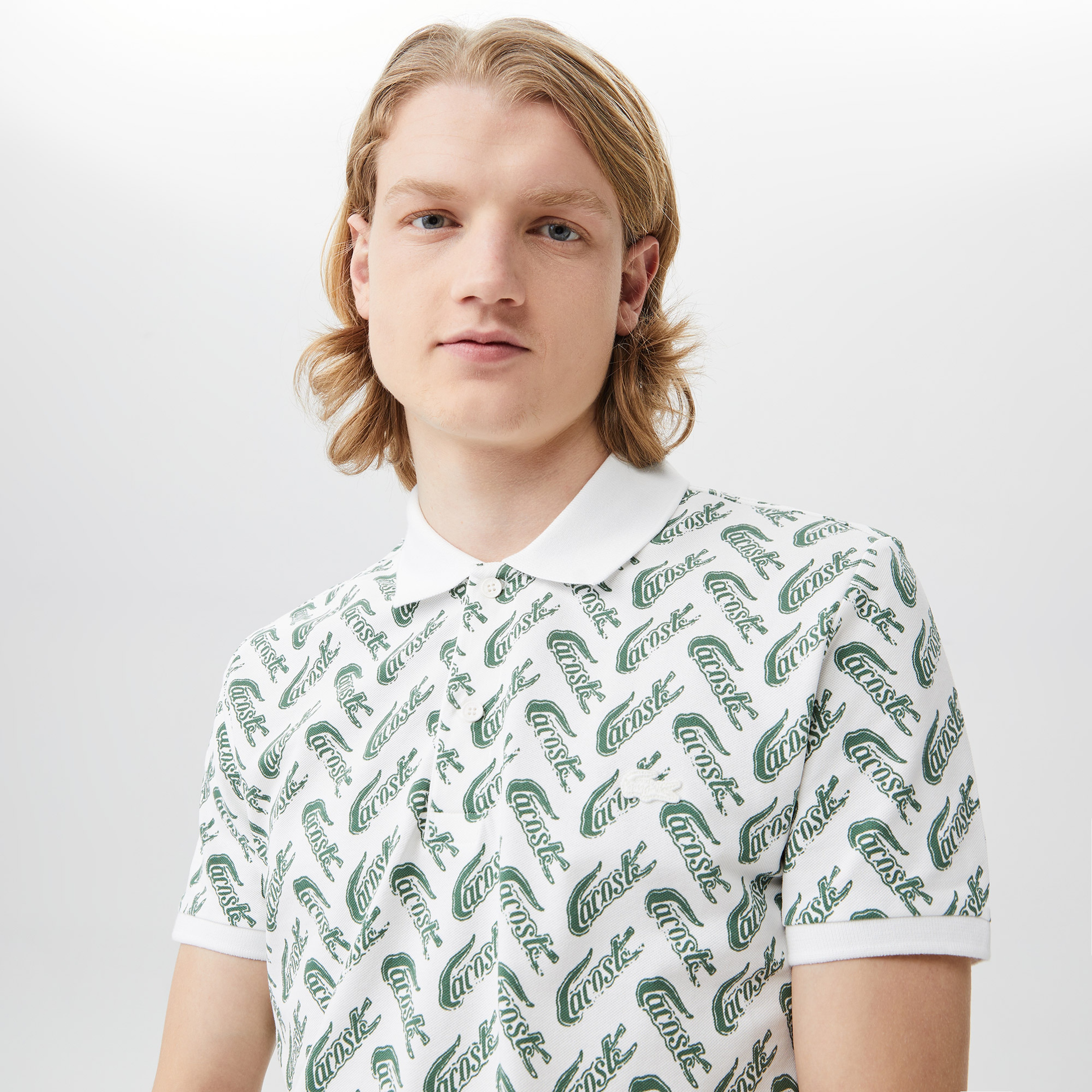 Erkek Slim Fit Desenli Beyaz Polo