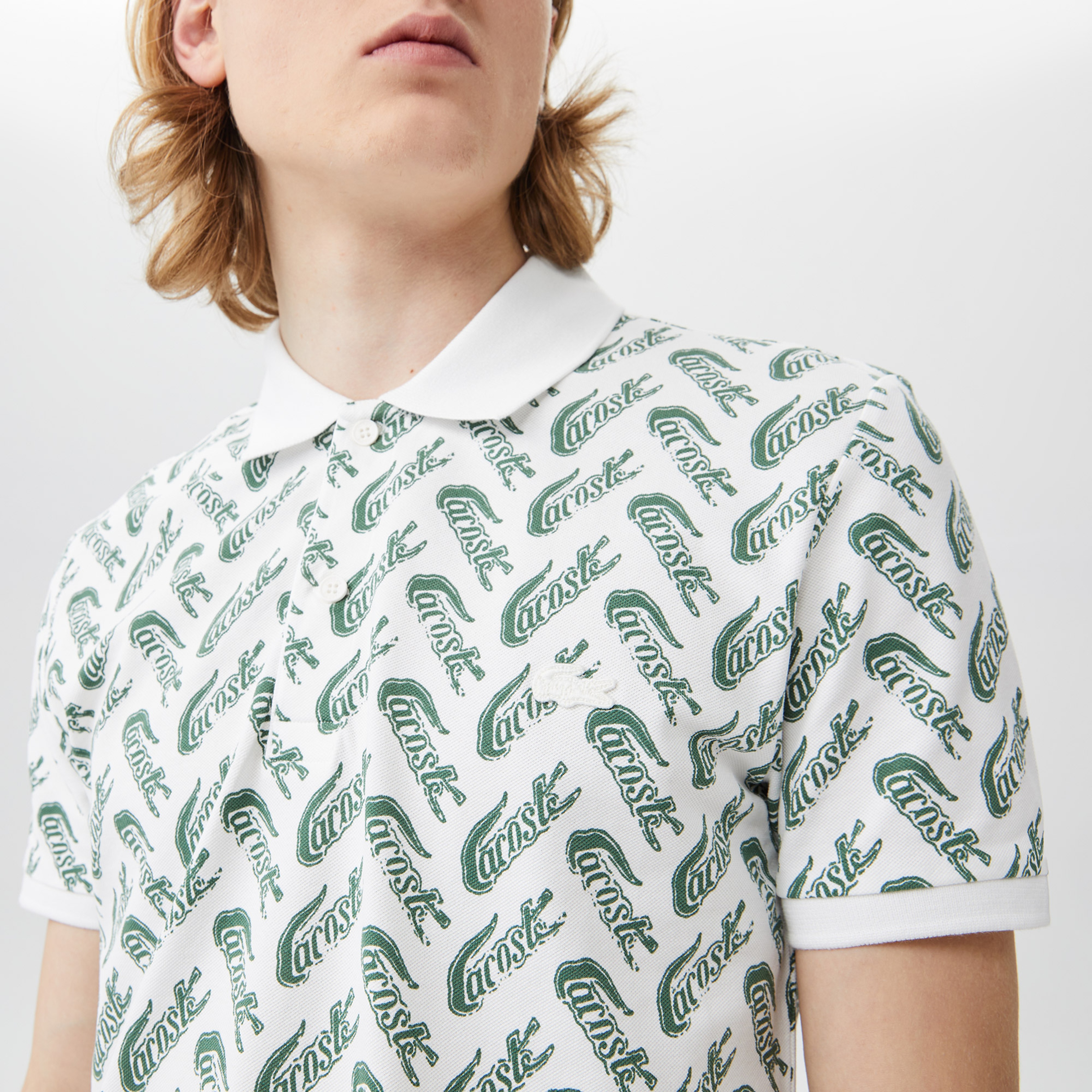 Erkek Slim Fit Desenli Beyaz Polo