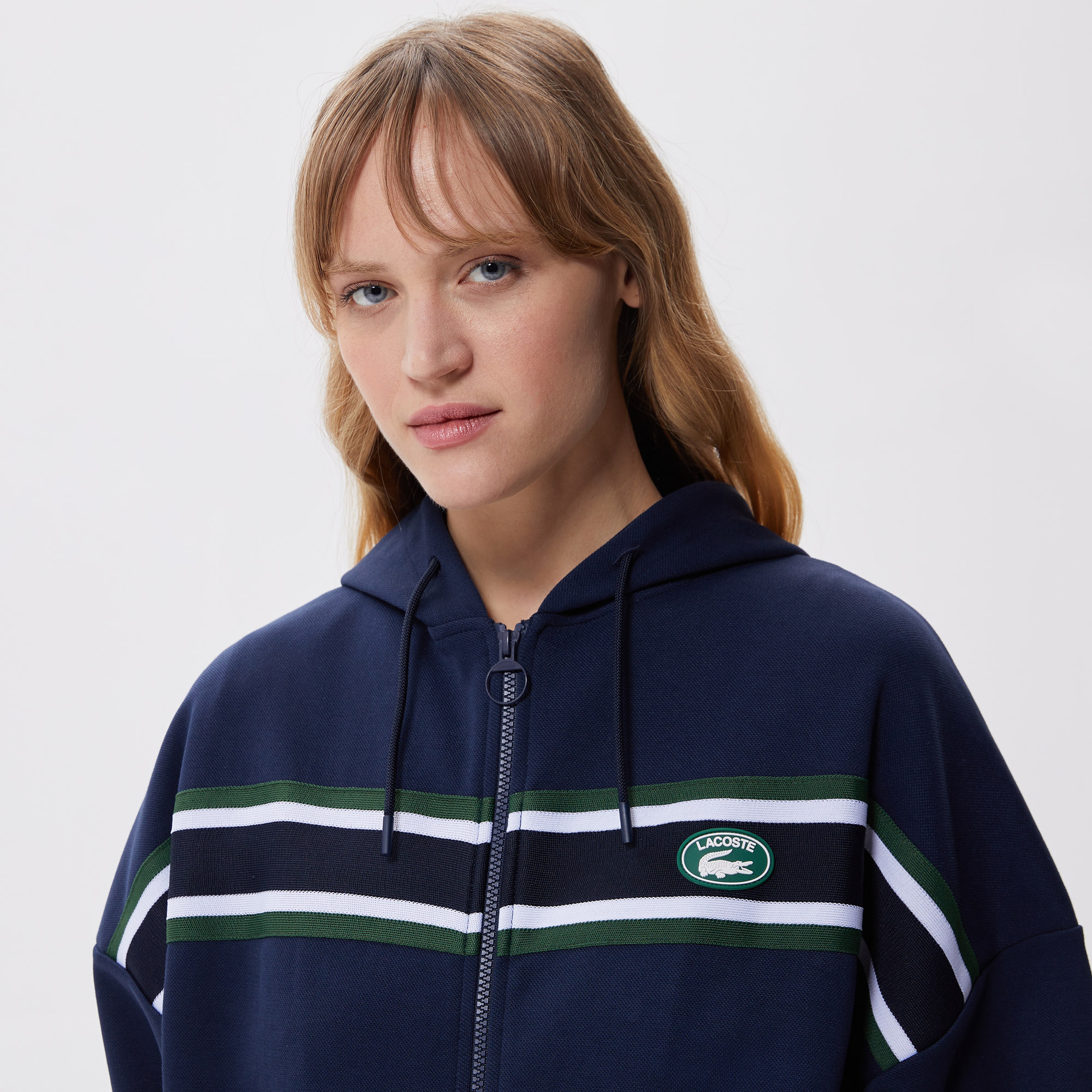 Kadın Slim Fit Kapüşonlu Renk Bloklu Lacivert Sweatshirt