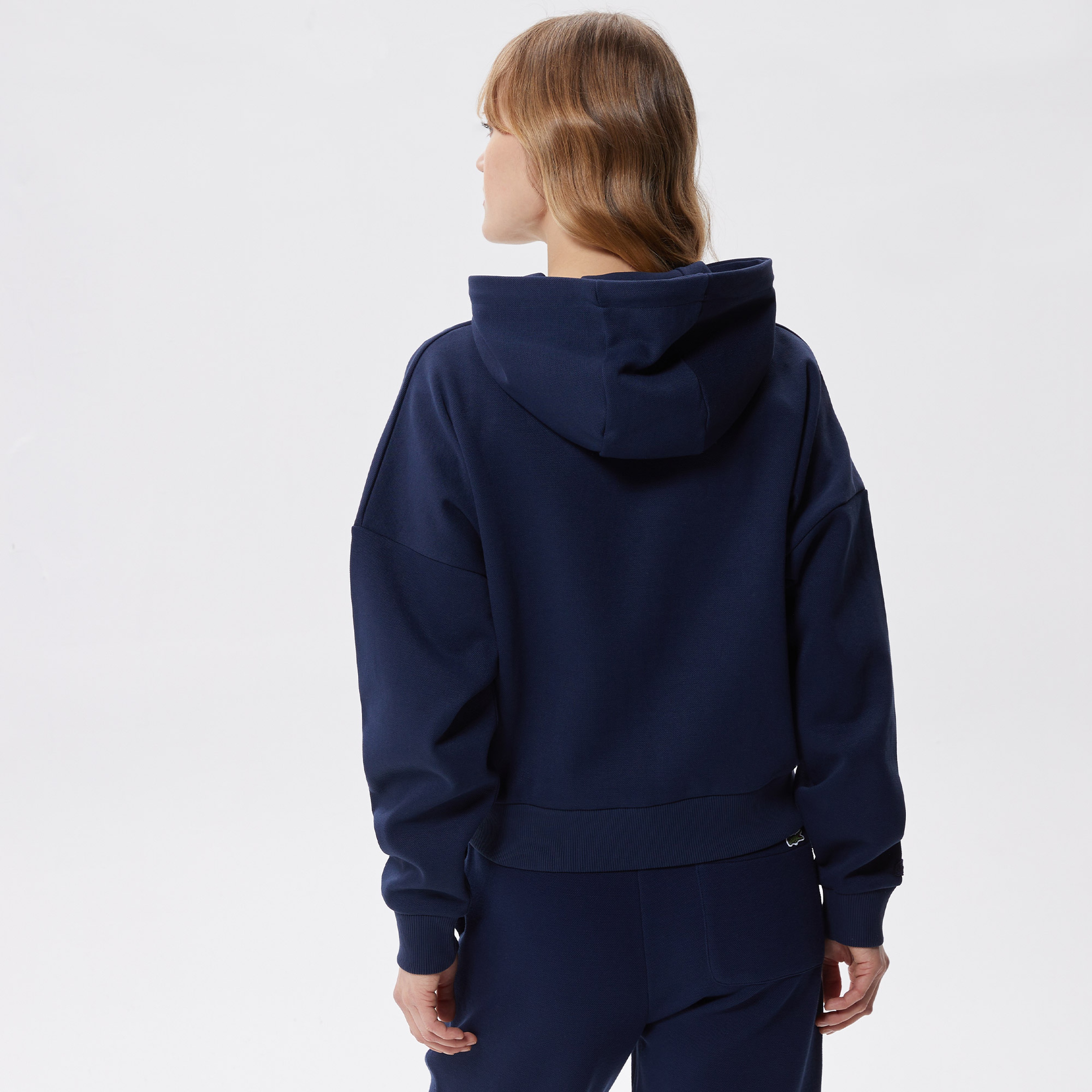Kadın Slim Fit Kapüşonlu Renk Bloklu Lacivert Sweatshirt
