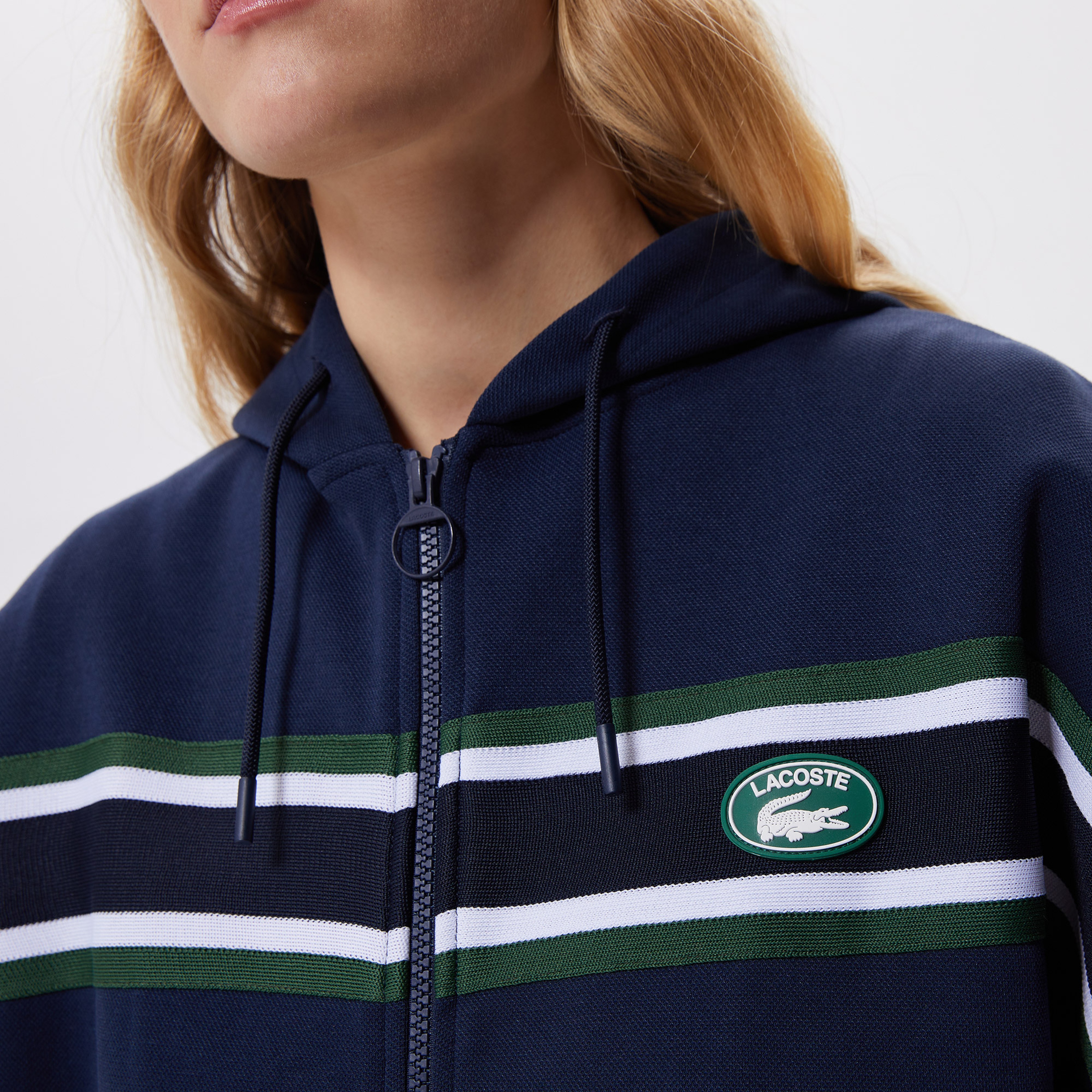 Kadın Slim Fit Kapüşonlu Renk Bloklu Lacivert Sweatshirt