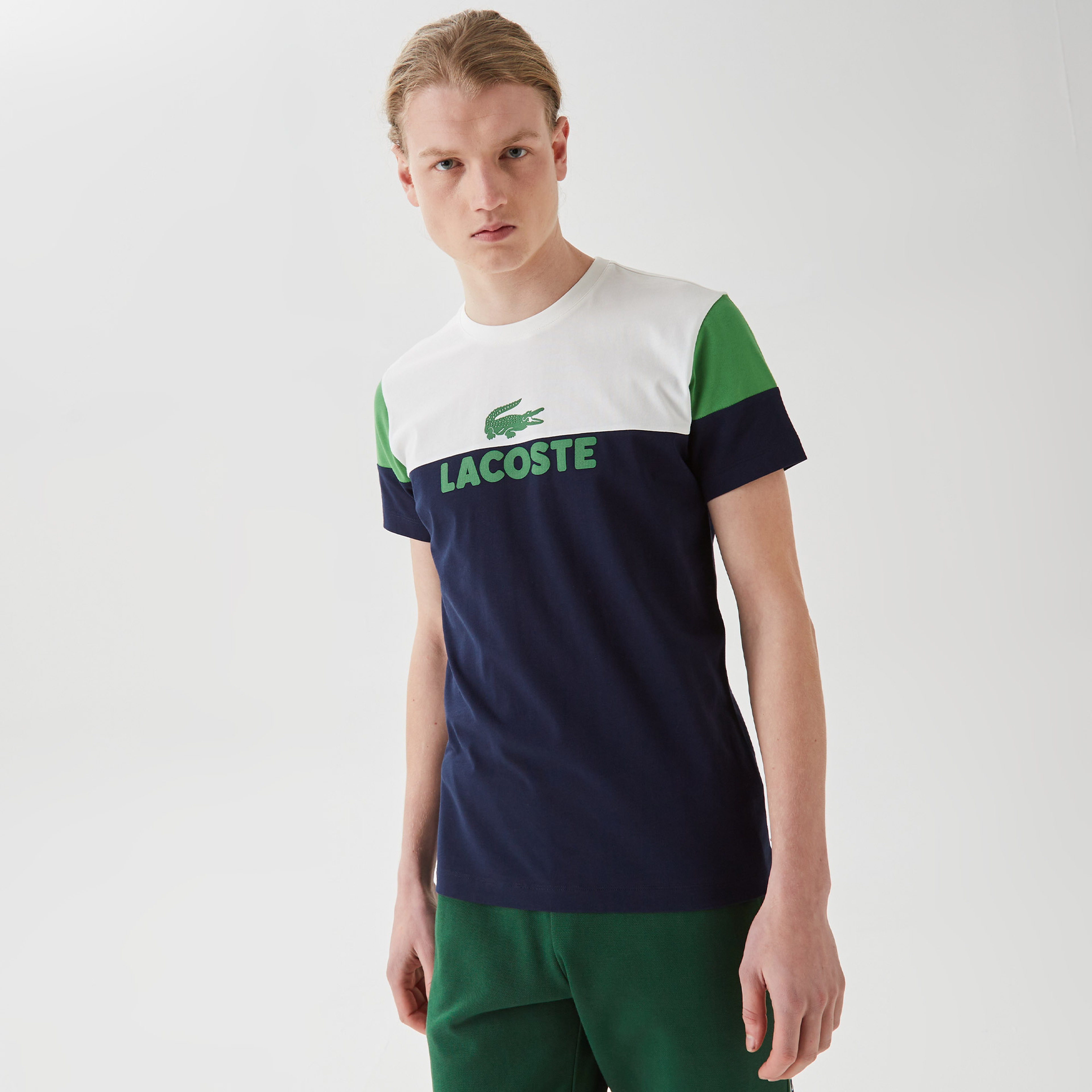 Lacoste Erkek Slim Fit Bisiklet Yaka Renk Bloklu Lacivert T-Shirt