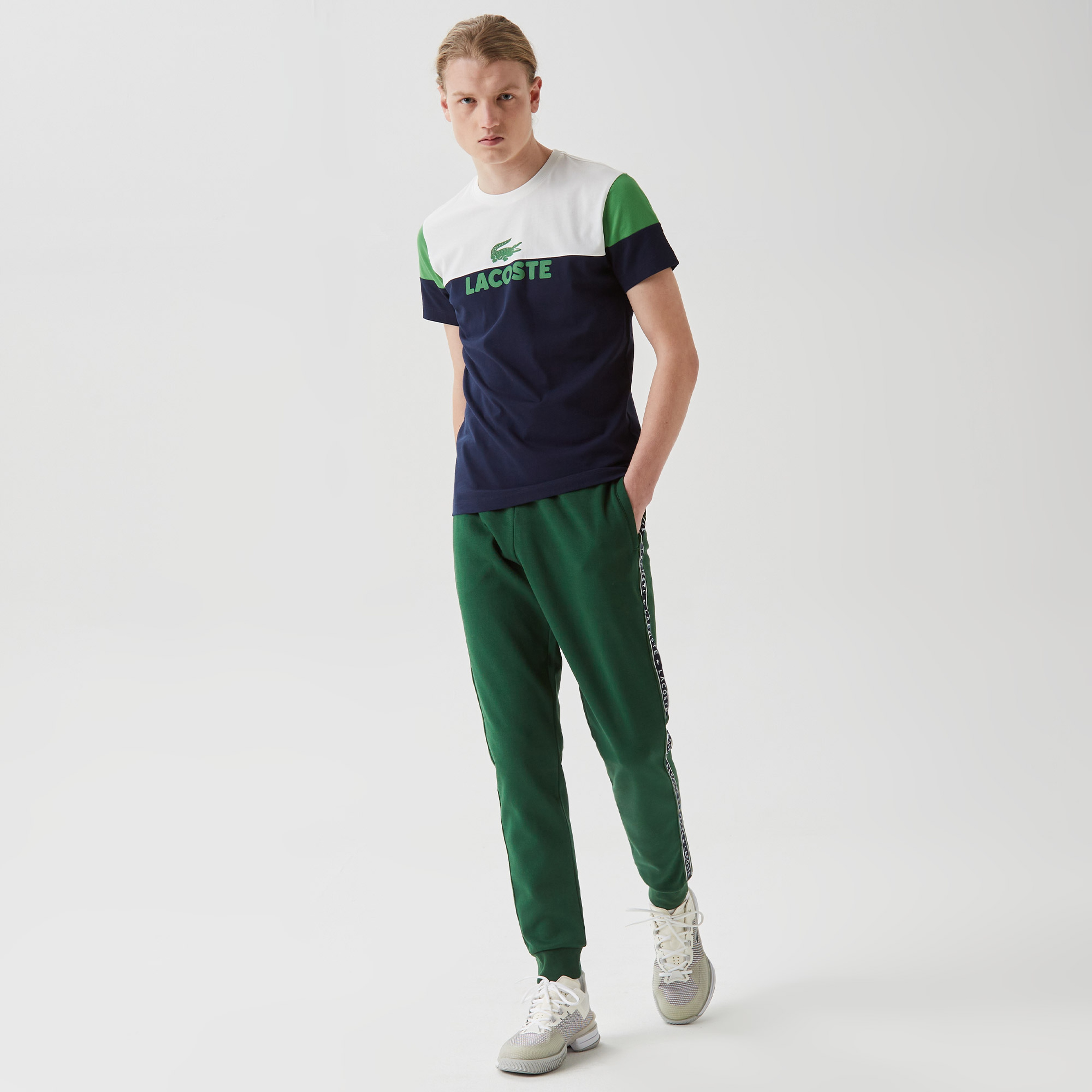 Lacoste Erkek Slim Fit Bisiklet Yaka Renk Bloklu Lacivert T-Shirt